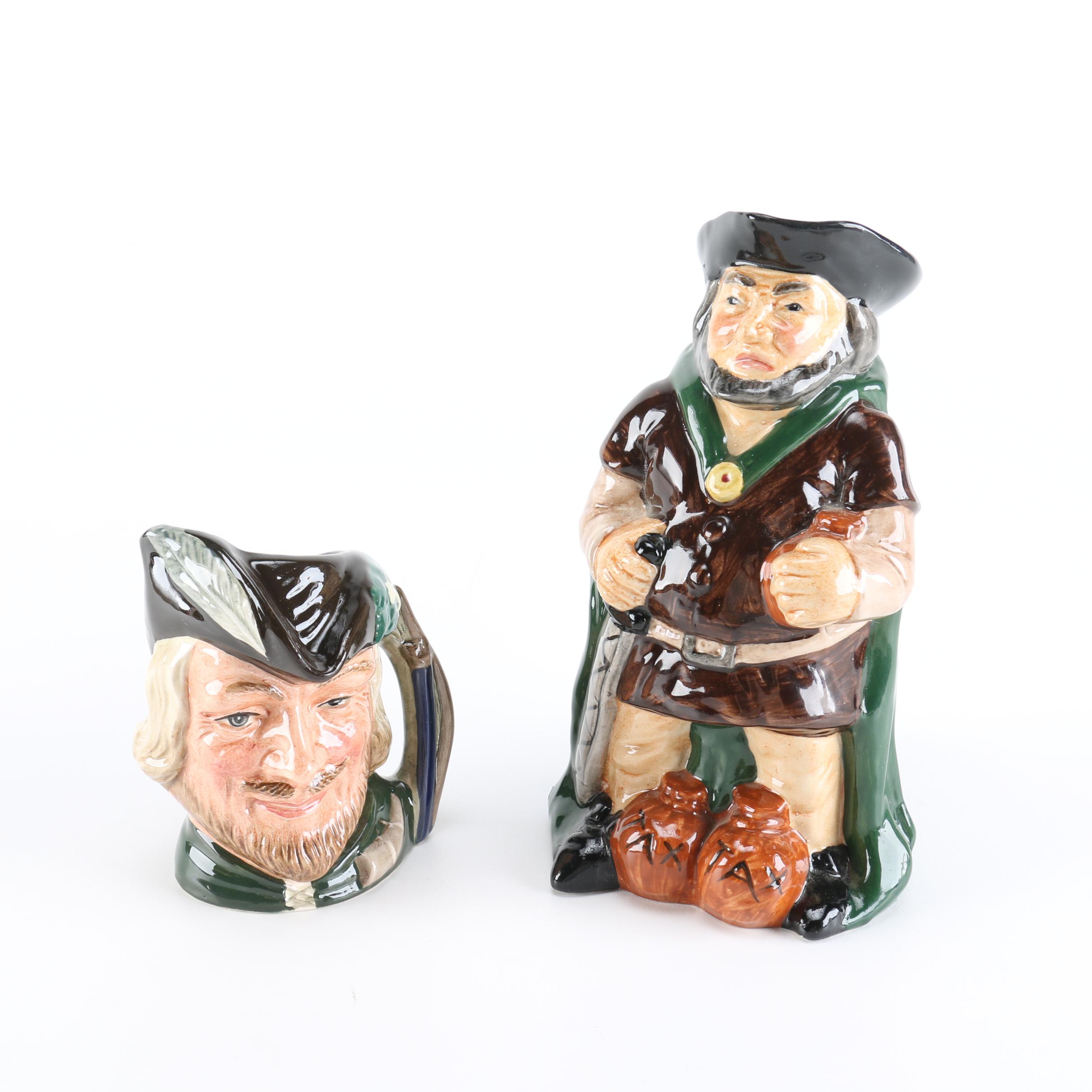 "Sheriff" and "Robin Hood" Hand-Painted Pottery Mugs