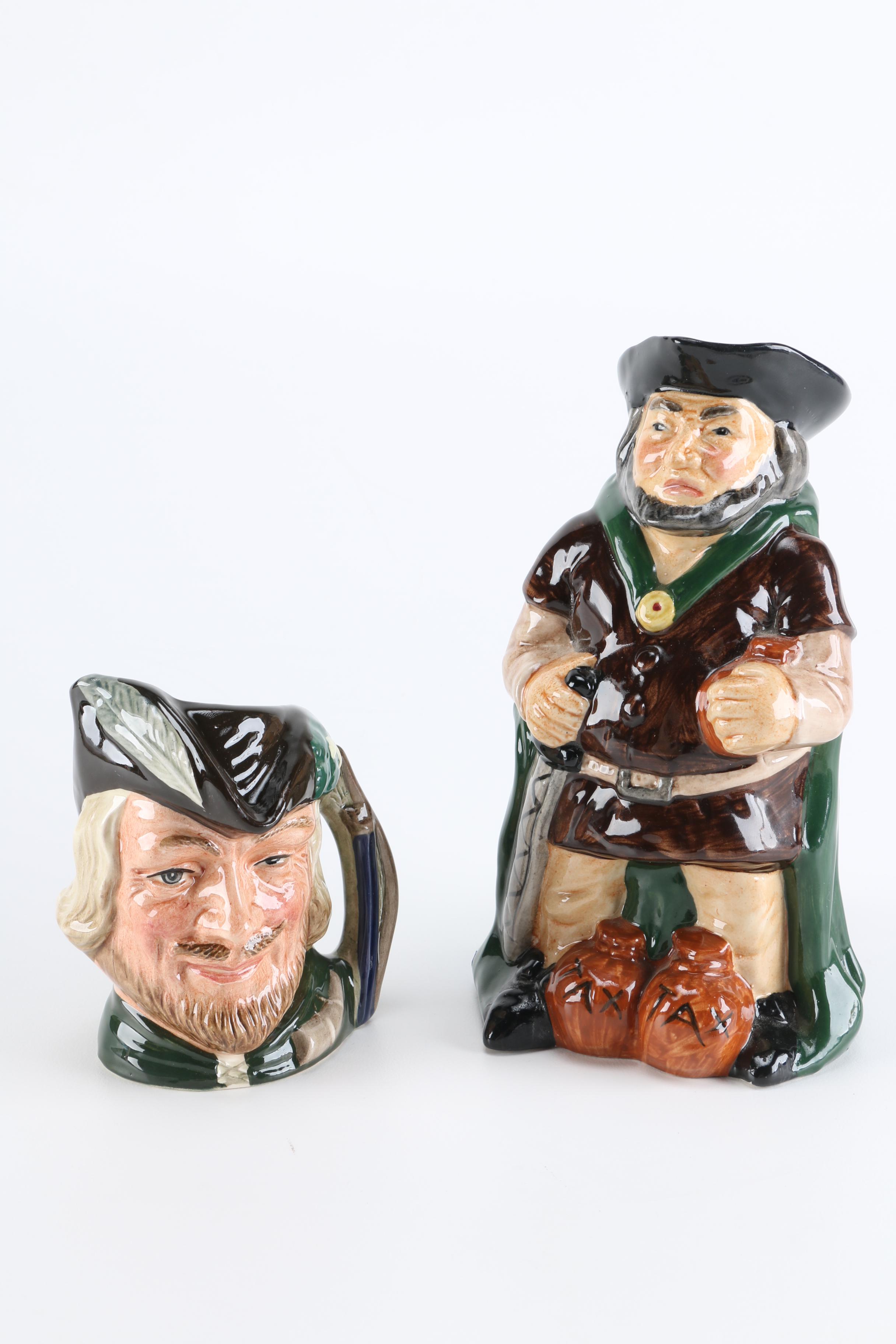 "Sheriff" and "Robin Hood" Hand-Painted Pottery Mugs
