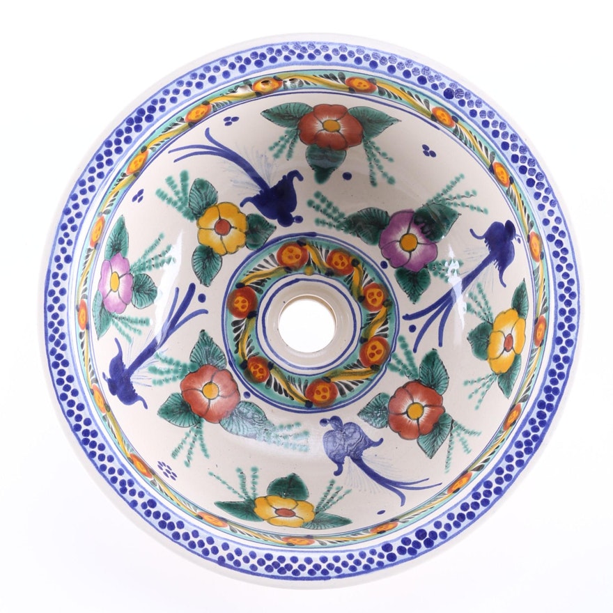 Hand-Painted Mexican Ceramic Sink Basin