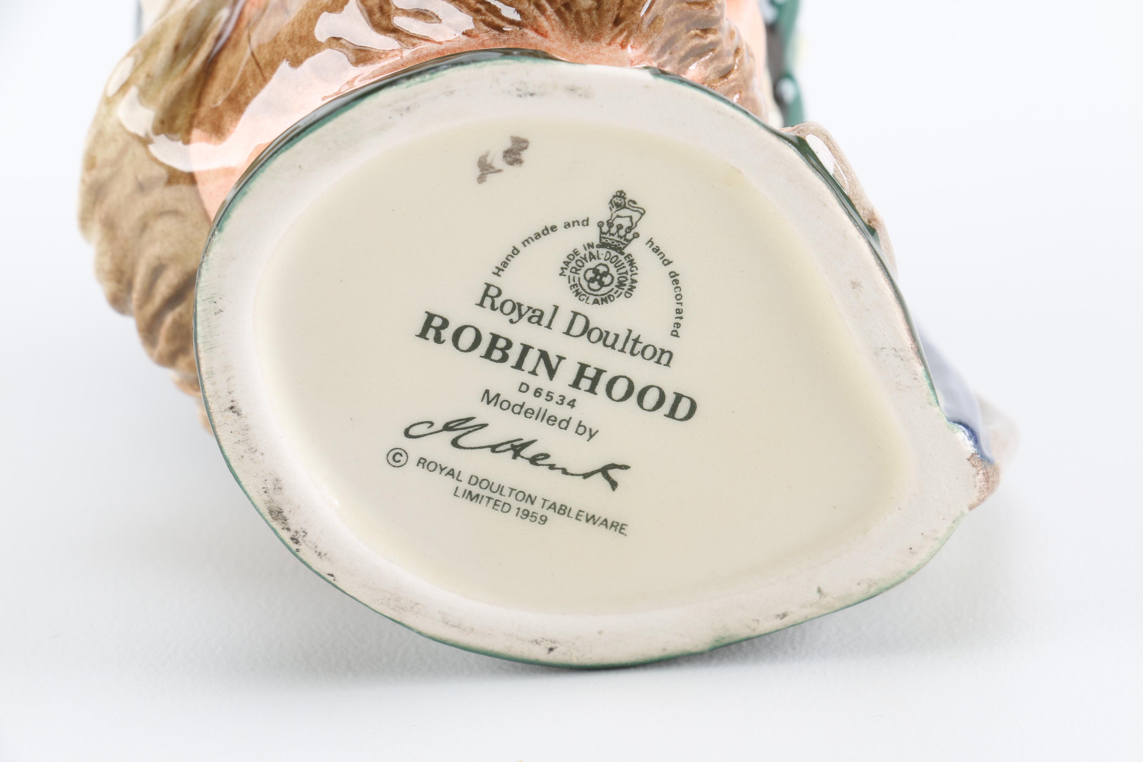 "Sheriff" and "Robin Hood" Hand-Painted Pottery Mugs