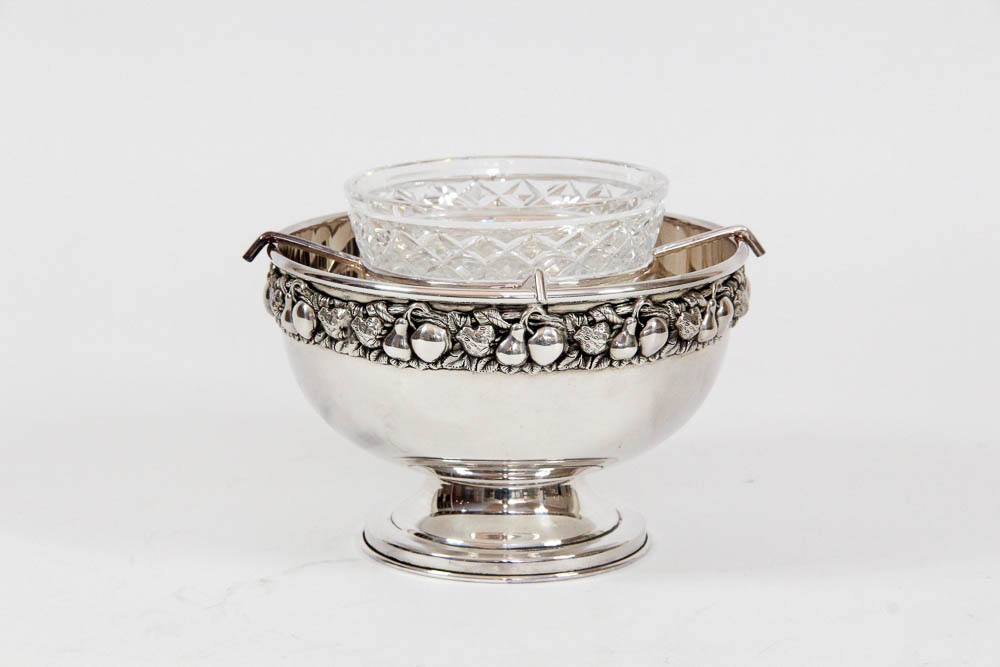 Silver Plate Caviar Server With Cut Crystal Bowl