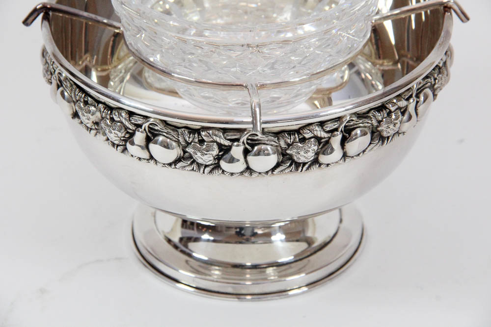 Silver Plate Caviar Server With Cut Crystal Bowl