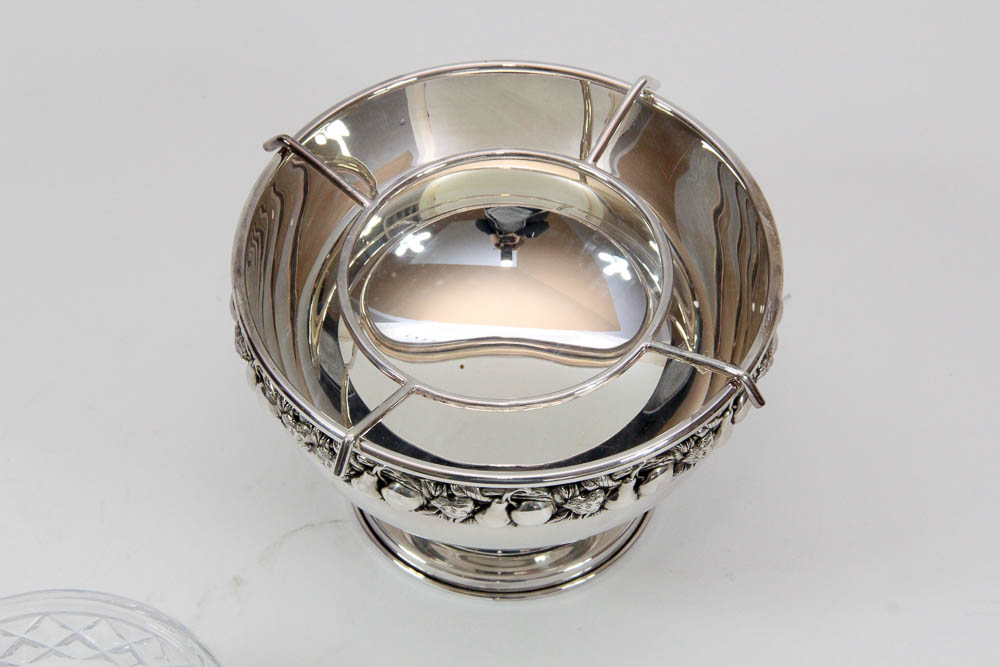 Silver Plate Caviar Server With Cut Crystal Bowl