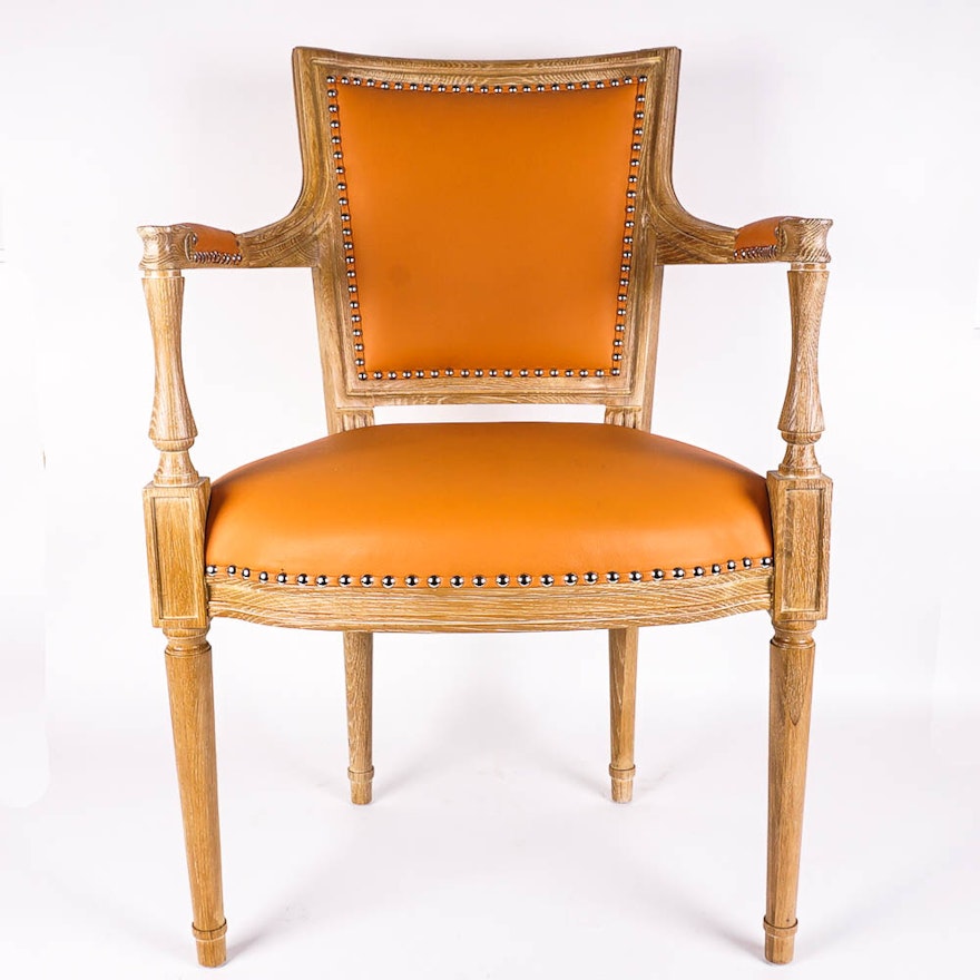 Louis XVI Style "Marilyn" Orange Leather Armchair by Global Views