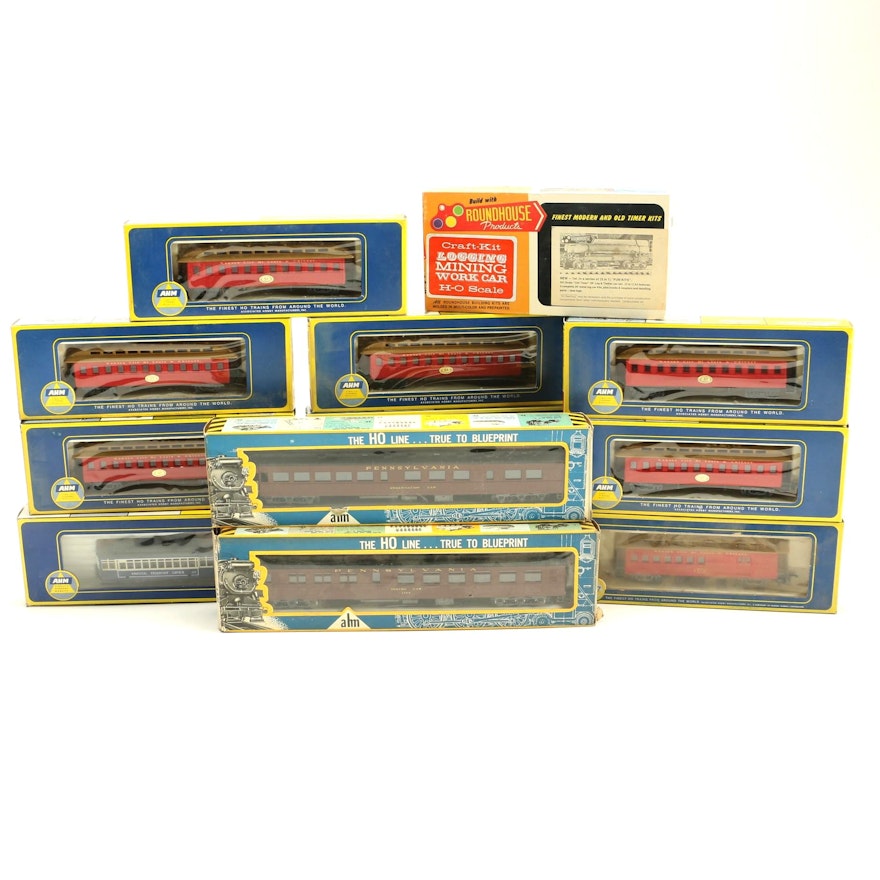 AHM "HO" Scale Model Train Cars Featuring Roundhouse
