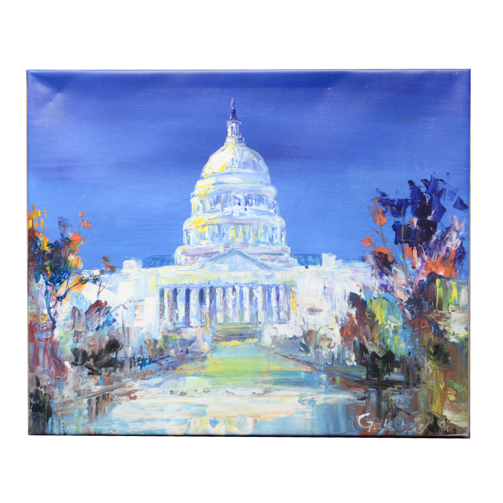 Original Oil on Canvas Painting of US Capitol Building