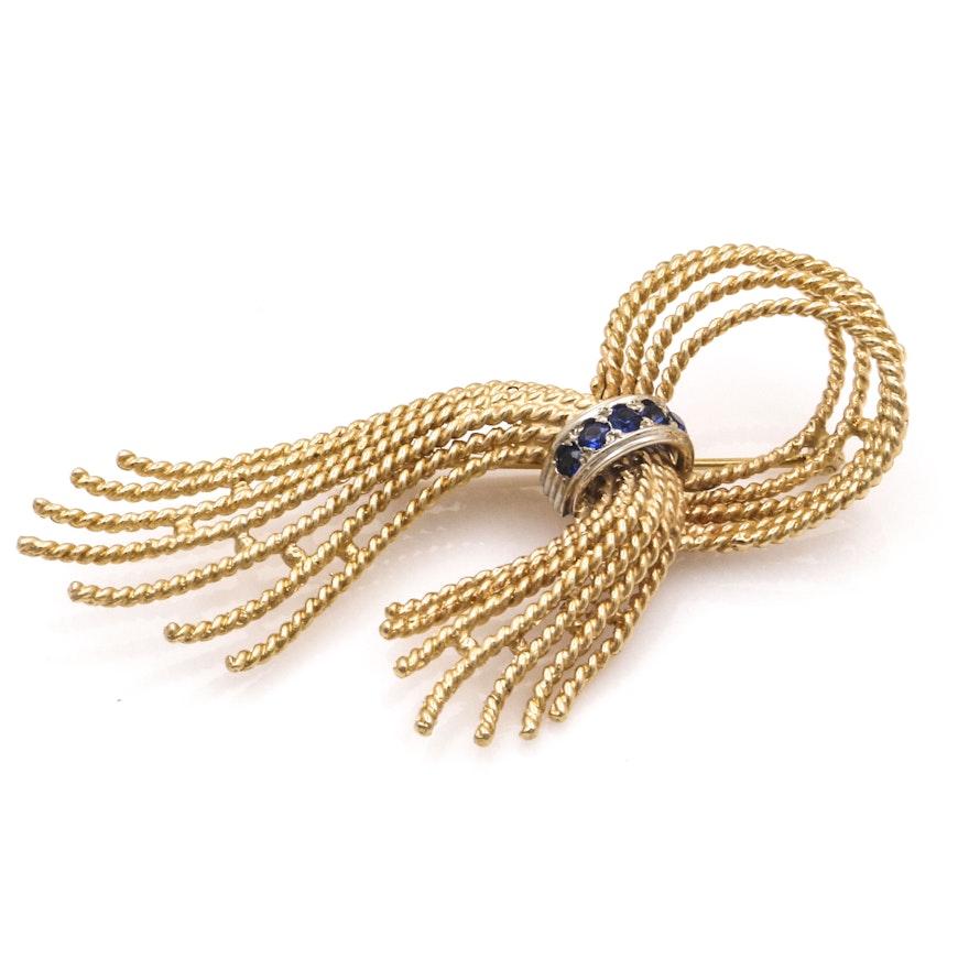 14K Yellow and White Gold Sapphire Brooch