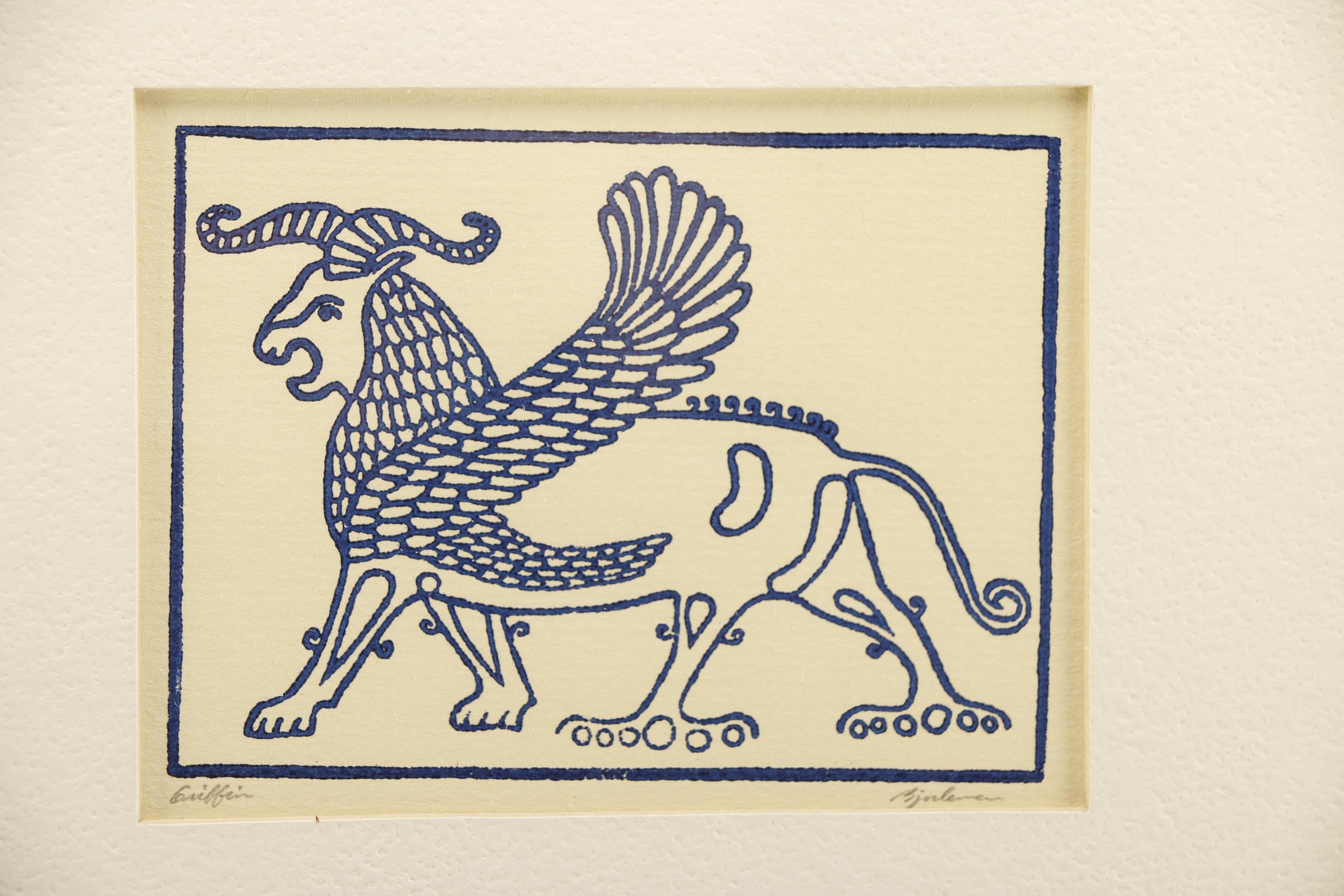 Allen Bjorkman Linoleum Prints of Mayan and East Asian Designs