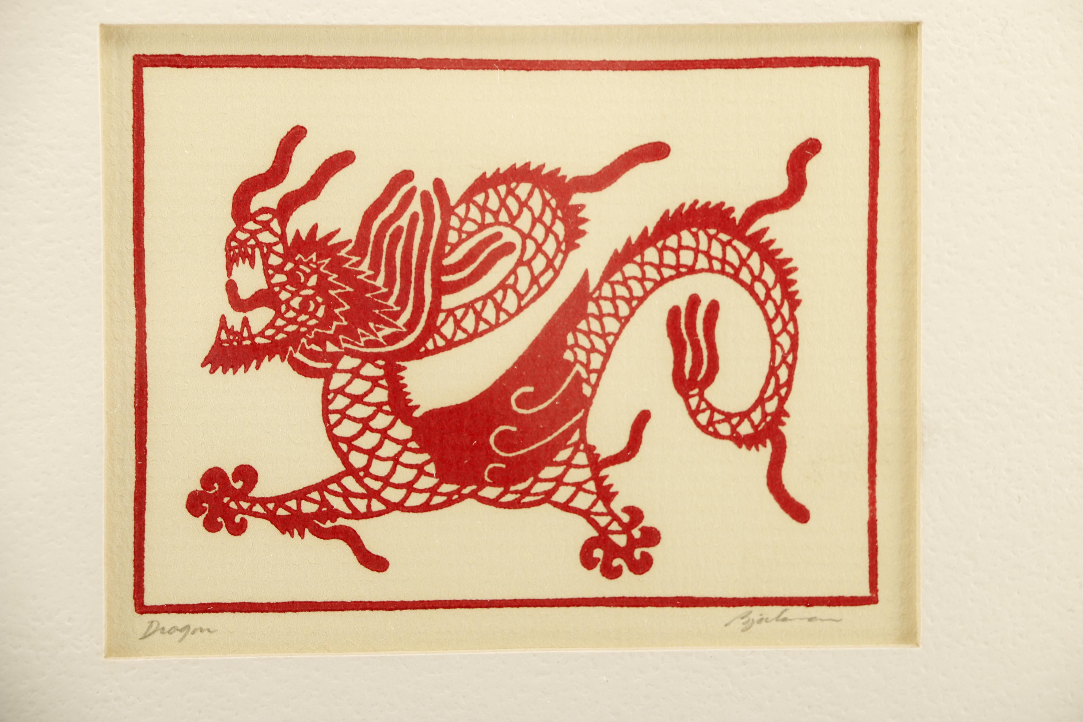 Allen Bjorkman Linoleum Prints of Mayan and East Asian Designs