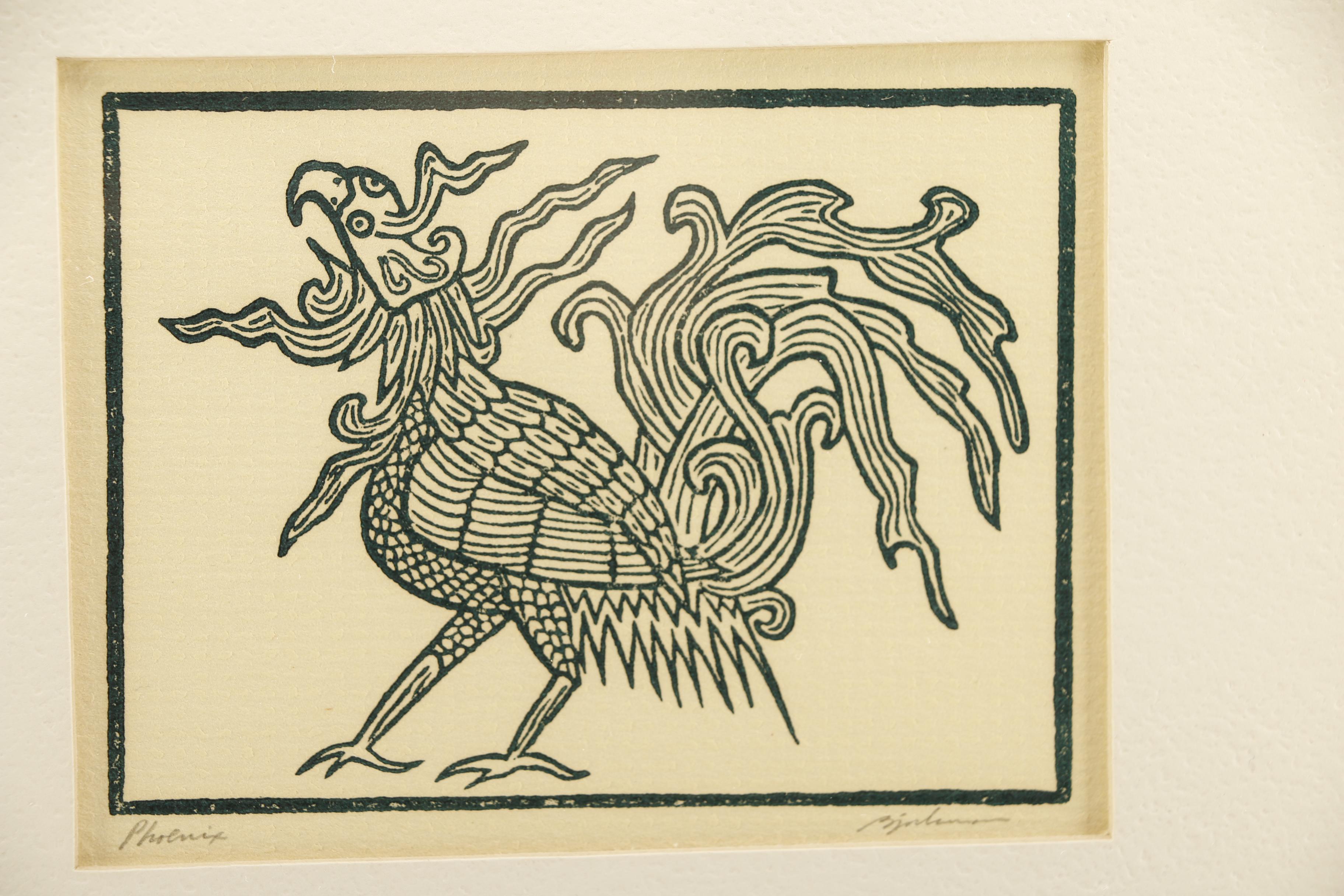 Allen Bjorkman Linoleum Prints of Mayan and East Asian Designs