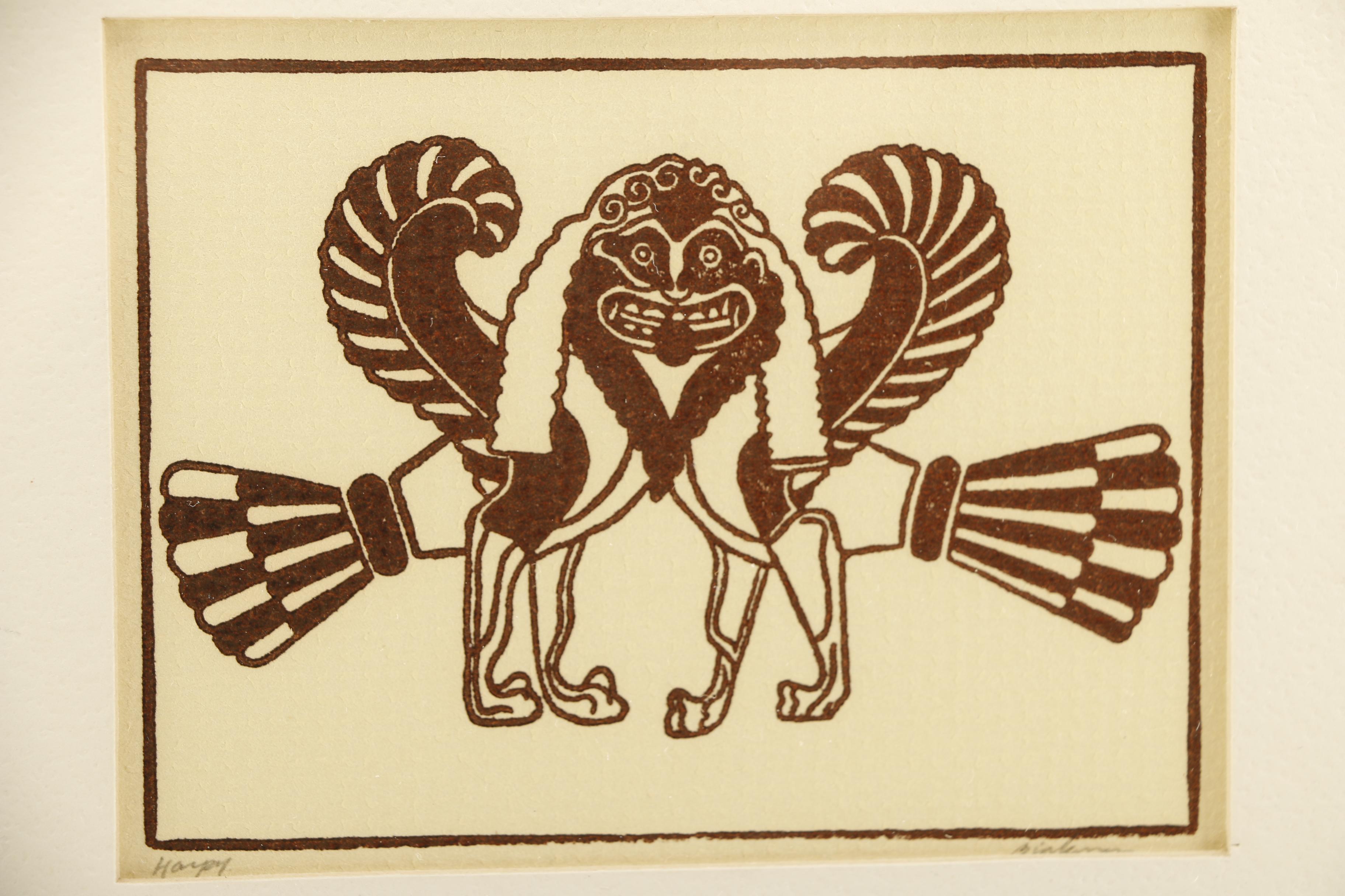 Allen Bjorkman Linoleum Prints of Mayan and East Asian Designs