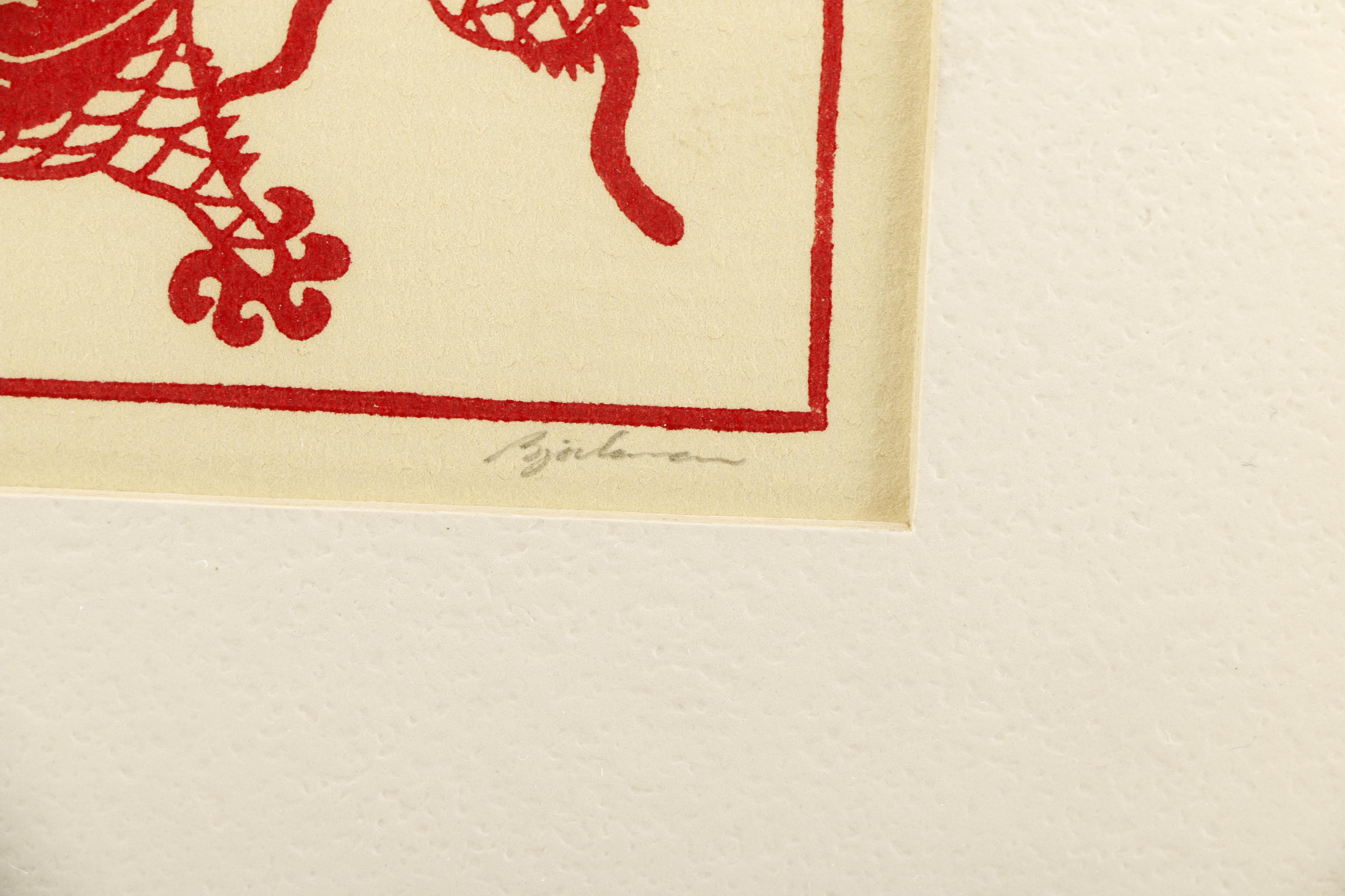 Allen Bjorkman Linoleum Prints of Mayan and East Asian Designs