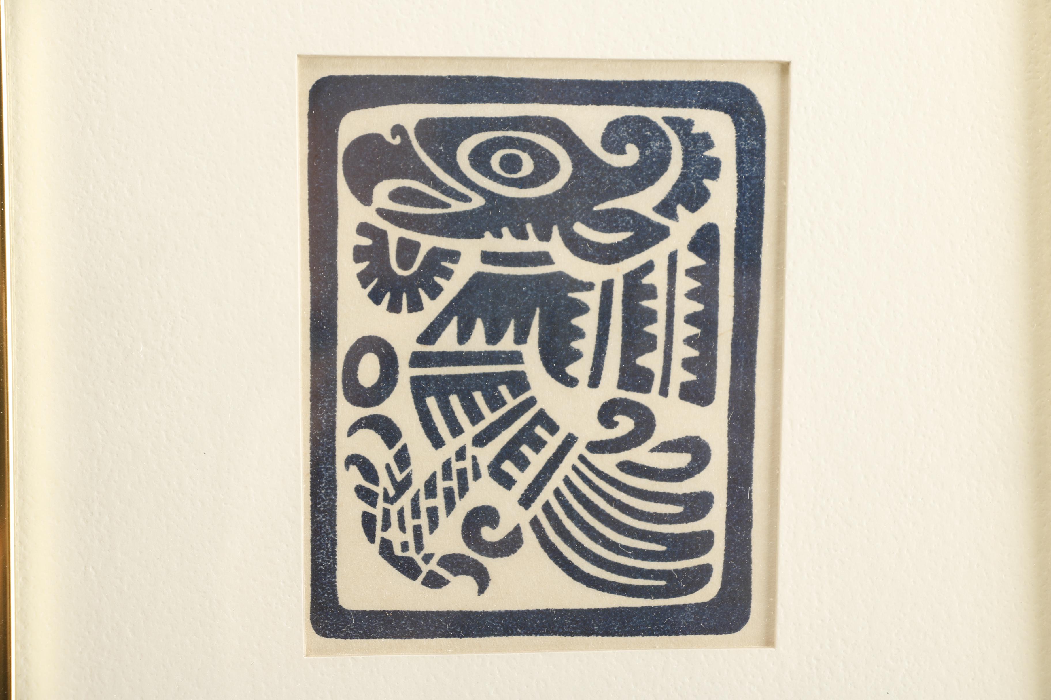 Allen Bjorkman Linoleum Prints of Mayan and East Asian Designs