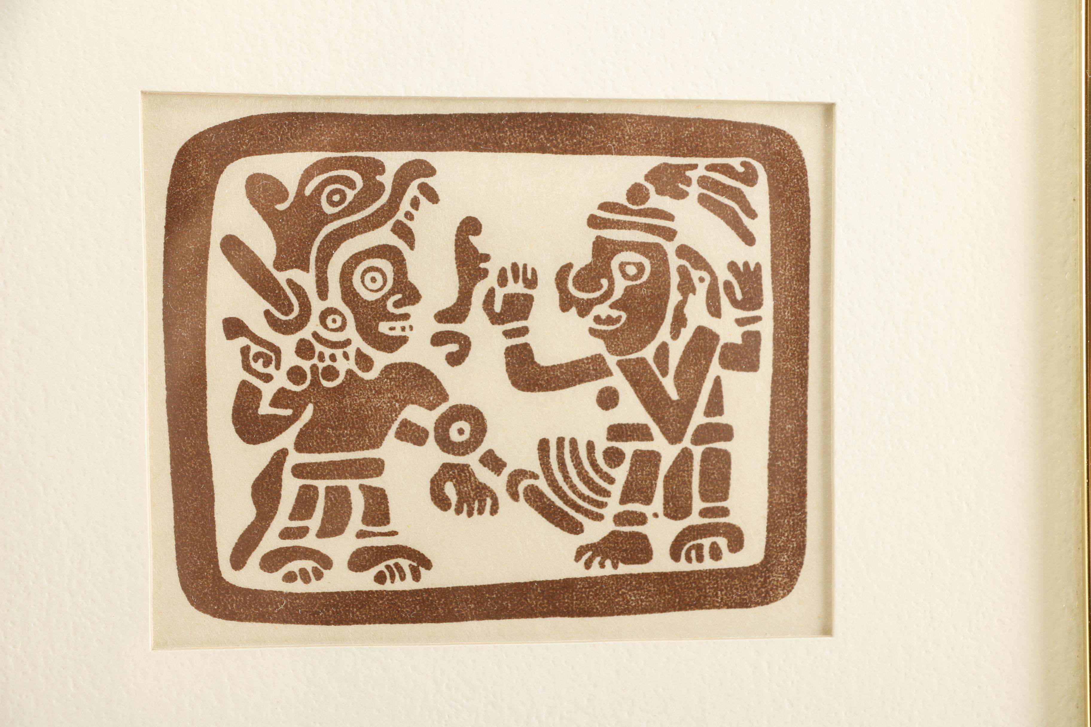 Allen Bjorkman Linoleum Prints of Mayan and East Asian Designs