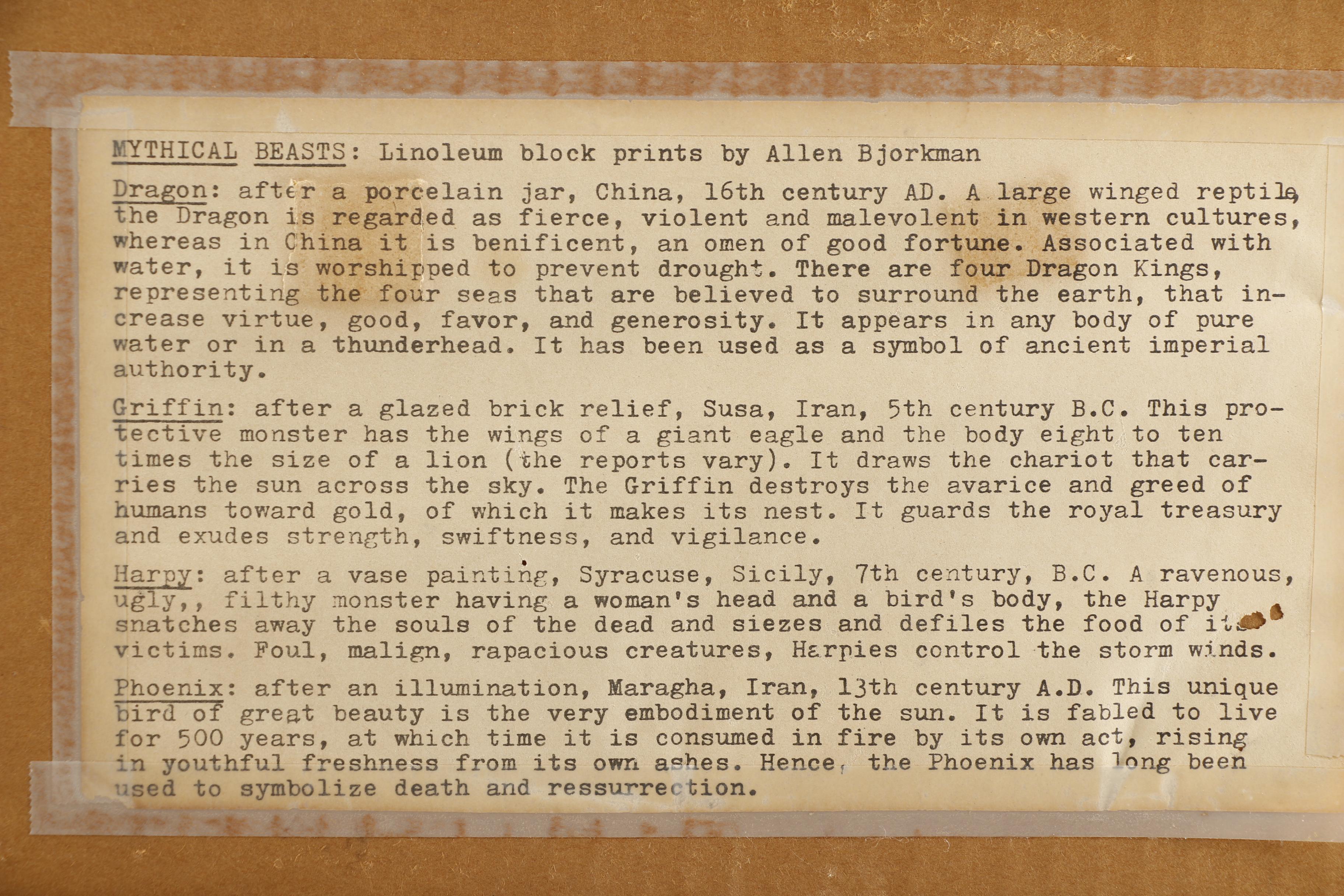 Allen Bjorkman Linoleum Prints of Mayan and East Asian Designs