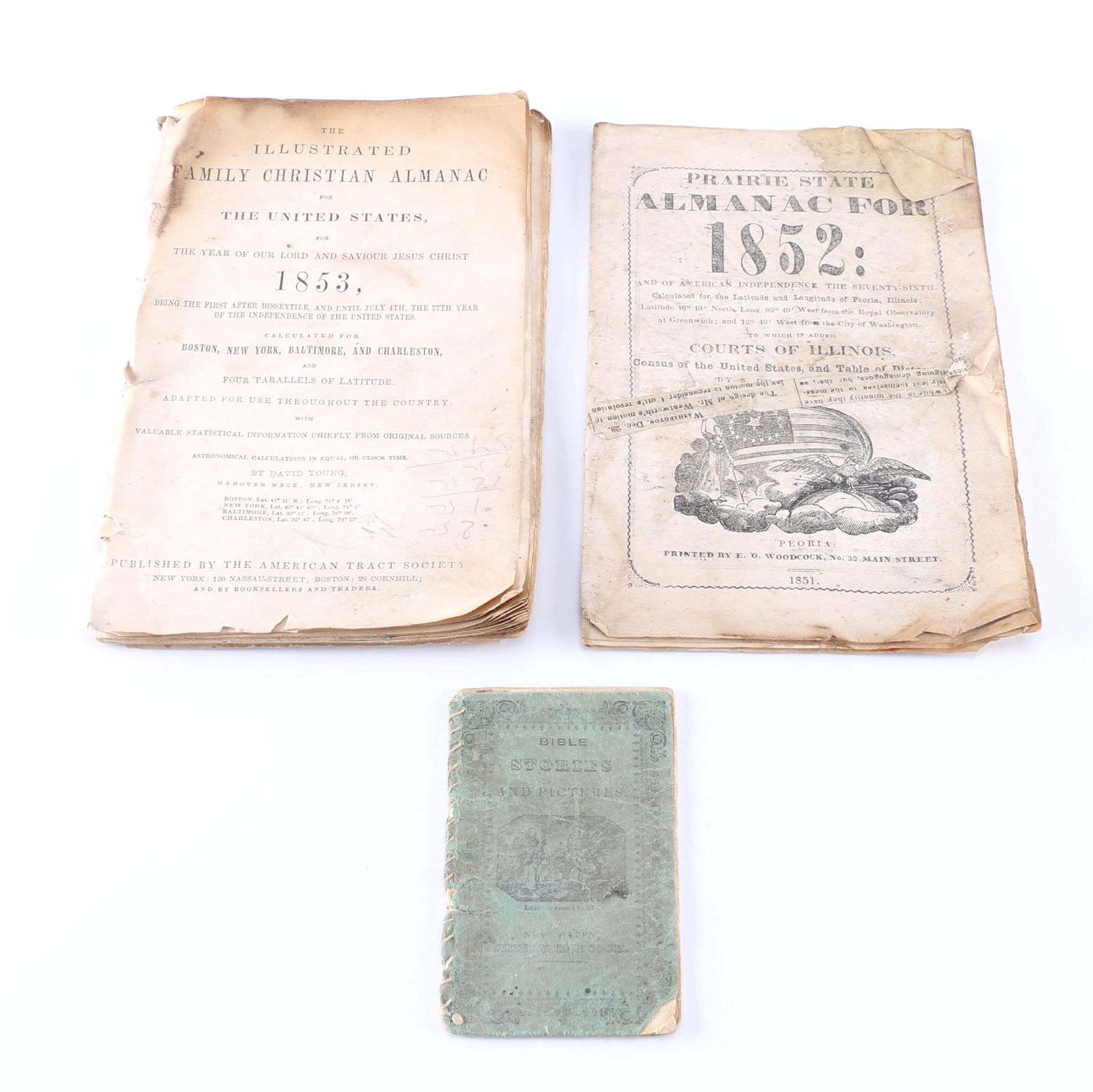 Antique Almanacs and "Bible Stories and Pictures" Book