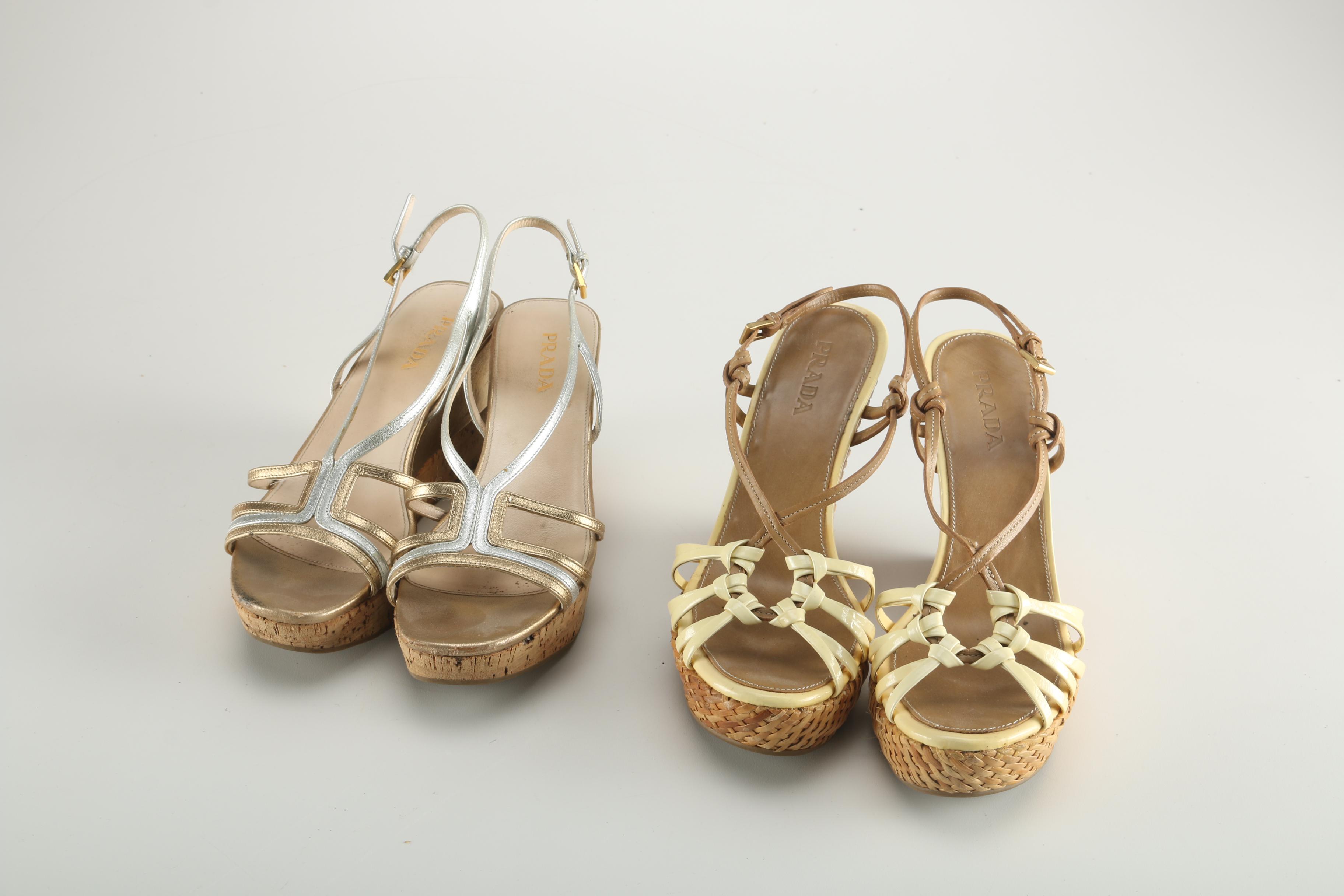 Selection of Prada Wedge Heel Sandals, Size 38
