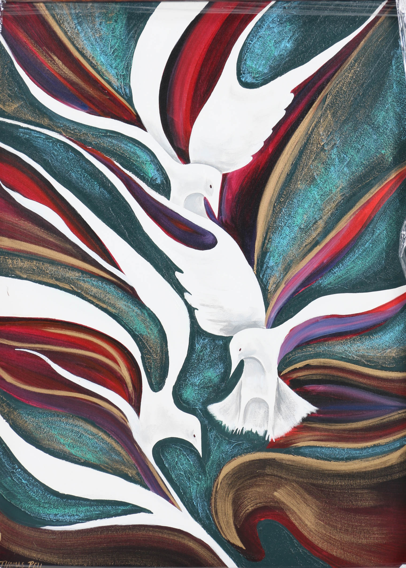 Thomas Pell Oil Painting on Canvas of Doves