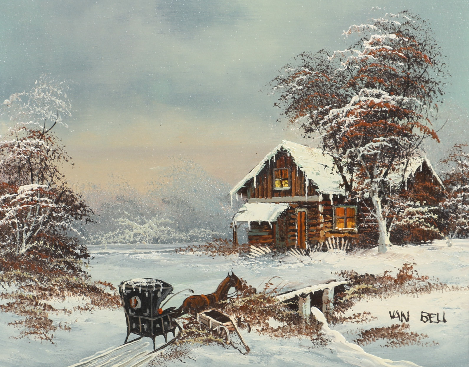 Van Bell Oil Painting on Canvas Wintry Scene