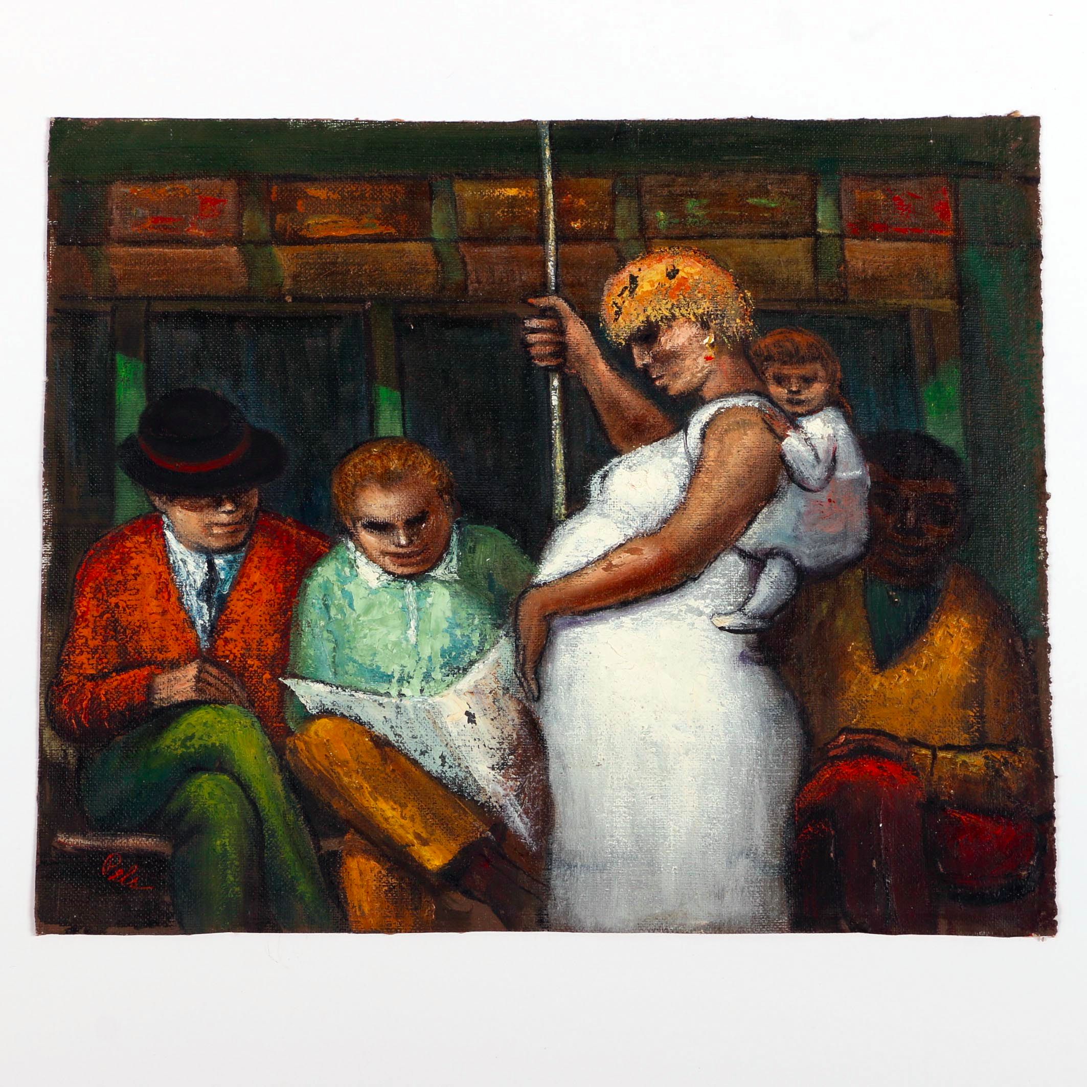 Albert Pels Oil Painting on Unstretched Canvas "Stand Up for Pregnant Women"