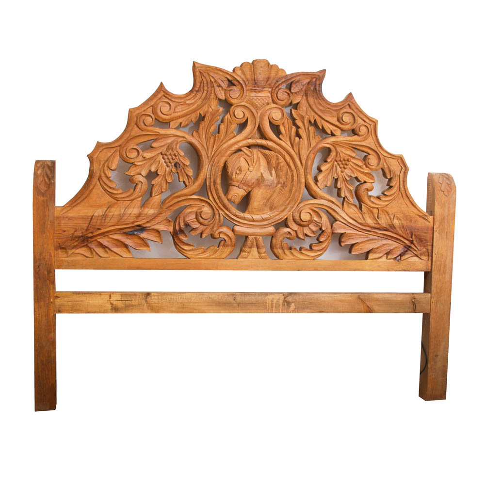 Horse Head Carved Oak Headboard