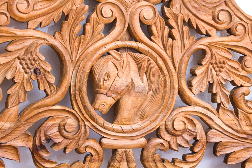 Horse Head Carved Oak Headboard