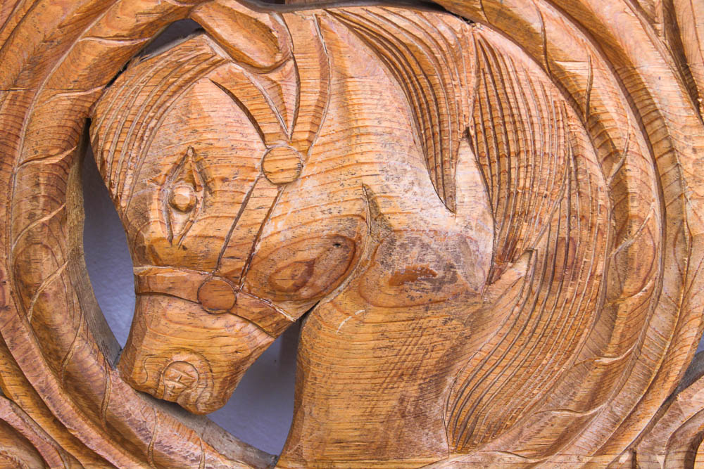 Horse Head Carved Oak Headboard