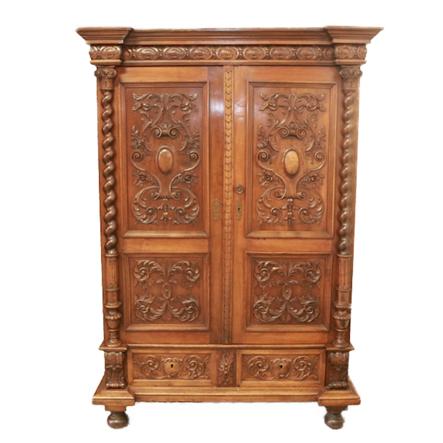 French Renaissance Revival Style Walnut Armoire