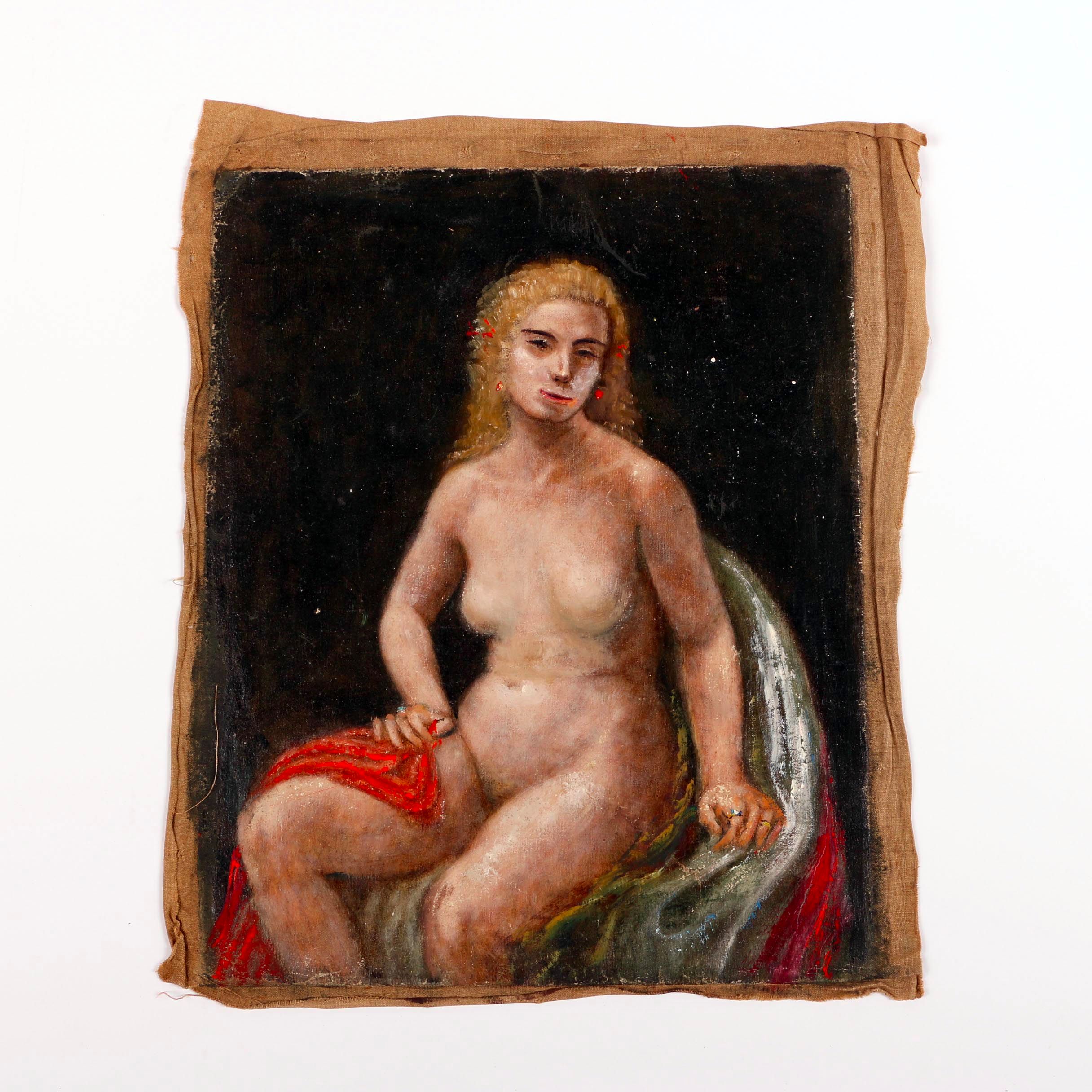 Albert Pels Original Oil Painting on Unstretched Canvas of Female Nude