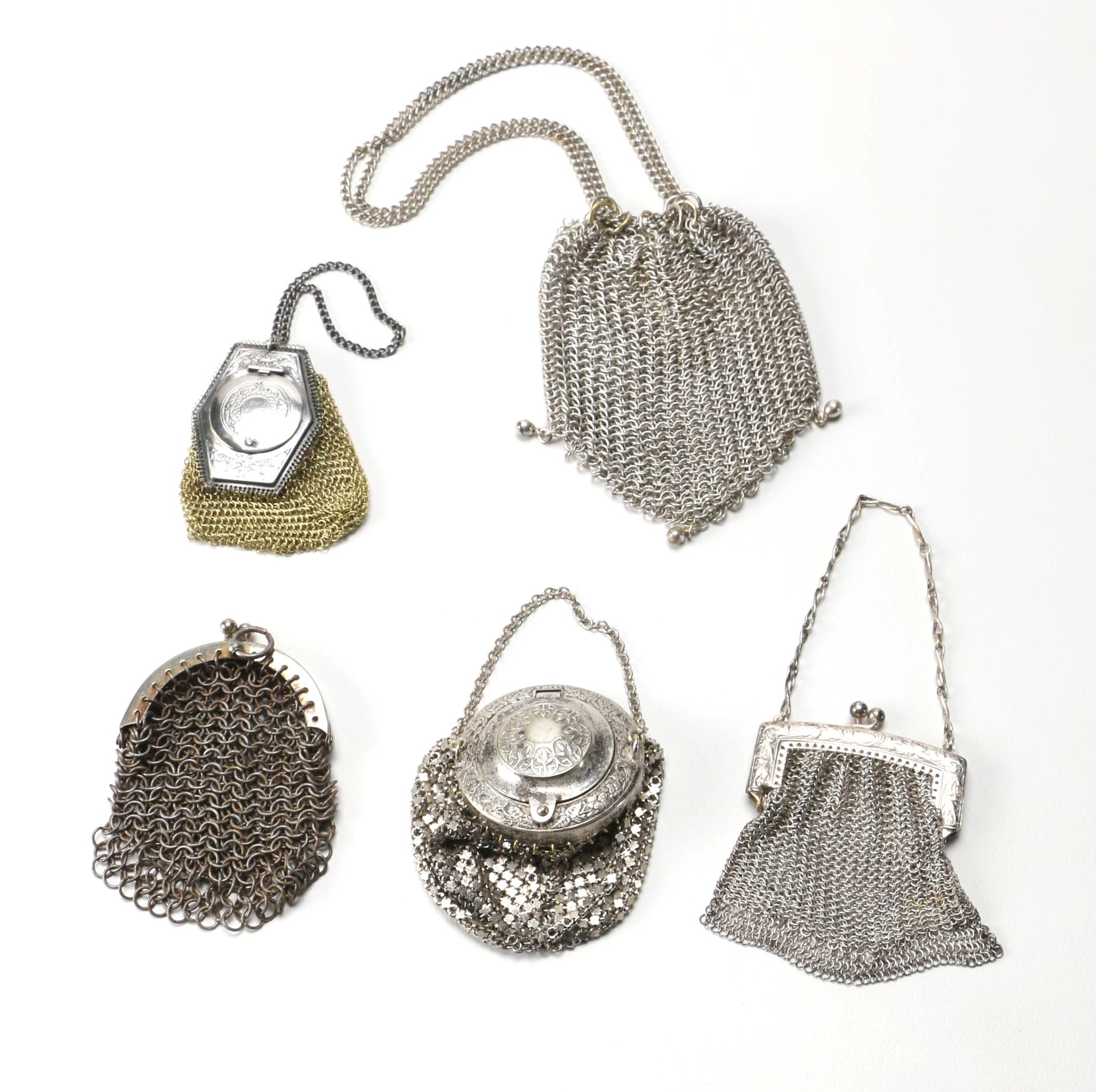Five Vintage Chain Mail Coin Purses