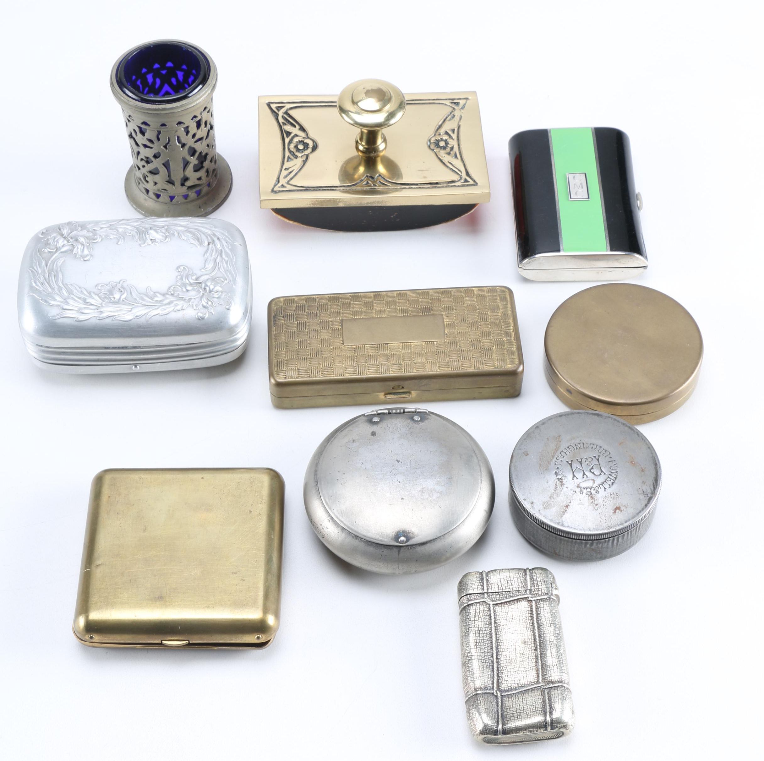 Lot Vintage Containers And Desk Items