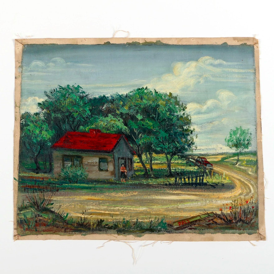 Albert Pels Oil Painting on Unstretched Canvas of House in Chilo