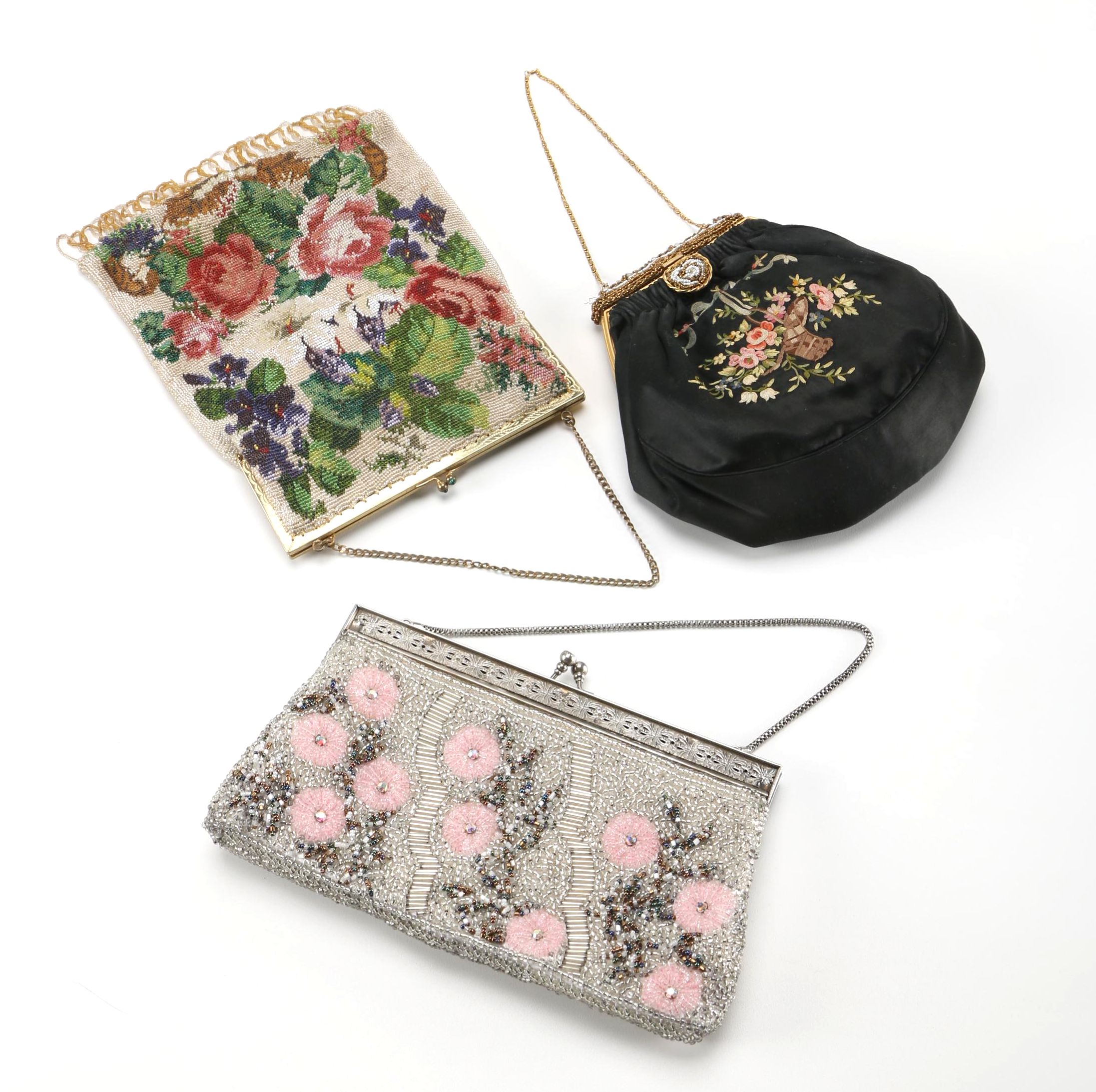 Three Vintage and Contemporary Purses With Floral Designs