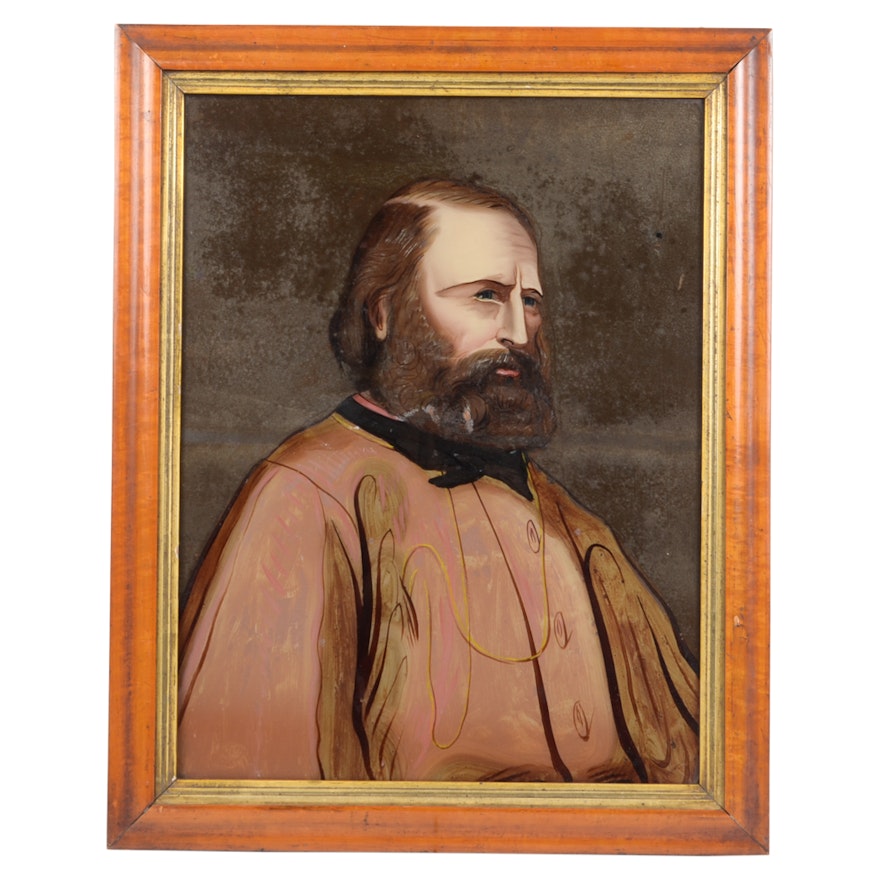 Reverse Portrait Painting on Glass of Giuseppe  Garibaldi
