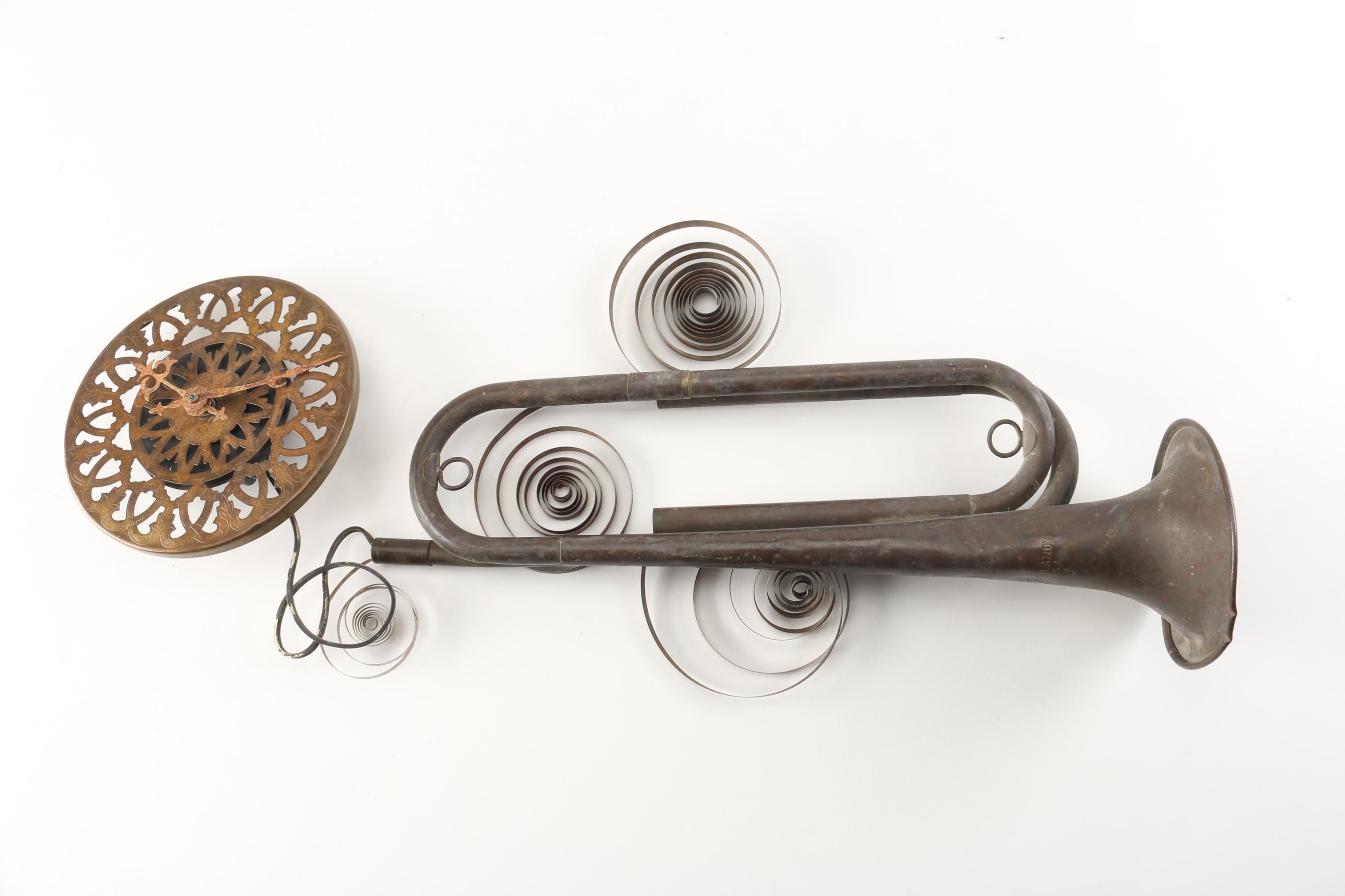 Roger Wood Hand Crafted Metal Trumpet Clock