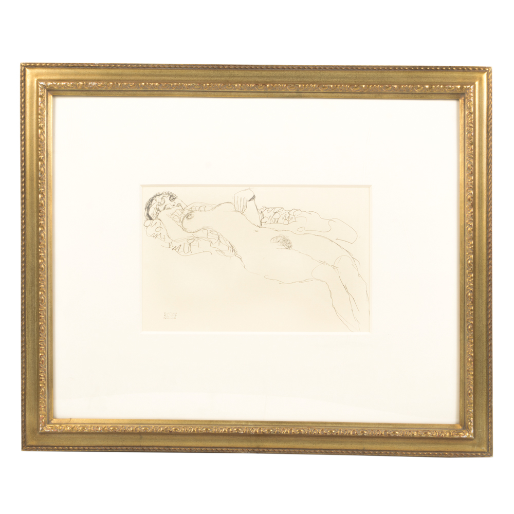 "Lying Female Nude" Offset Lithograph by Gustav Klimt
