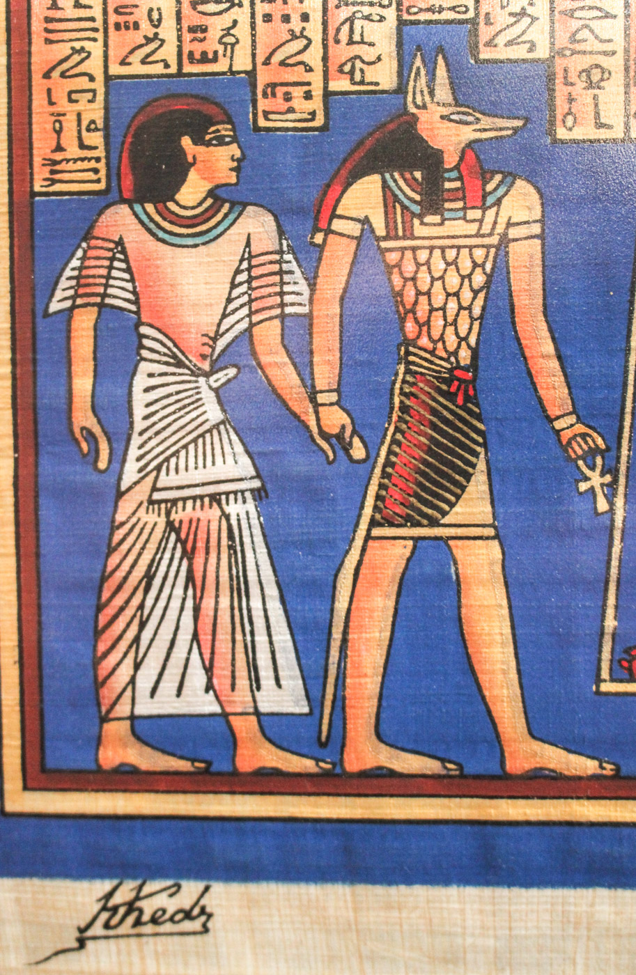 Khedr Egyptian Gouache on Papyrus of "Weighing of the Heart" From Last Judgment in the Egyptian Book of the Dead