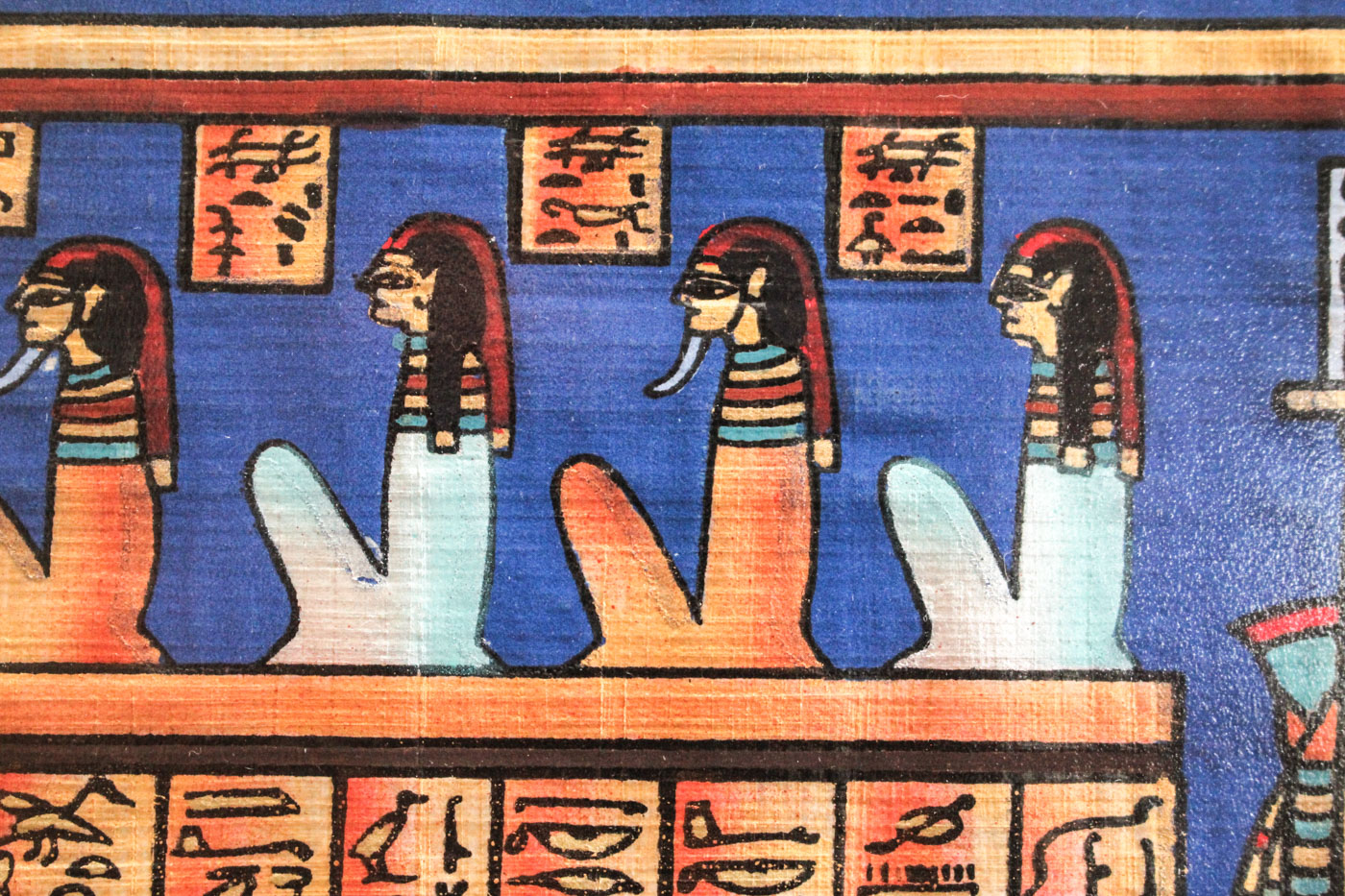 Khedr Egyptian Gouache on Papyrus of "Weighing of the Heart" From Last Judgment in the Egyptian Book of the Dead