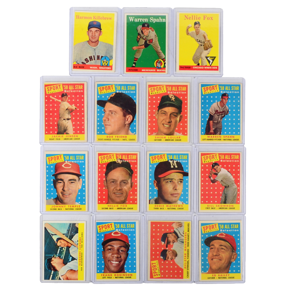 Fifteen 1958 Topps Baseball Cards HOF and Stars