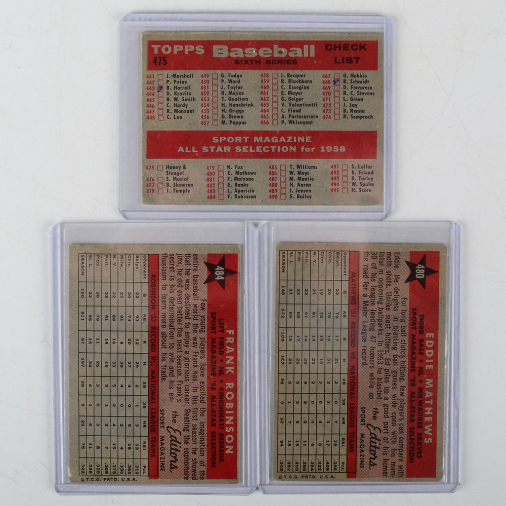 Fifteen 1958 Topps Baseball Cards HOF and Stars