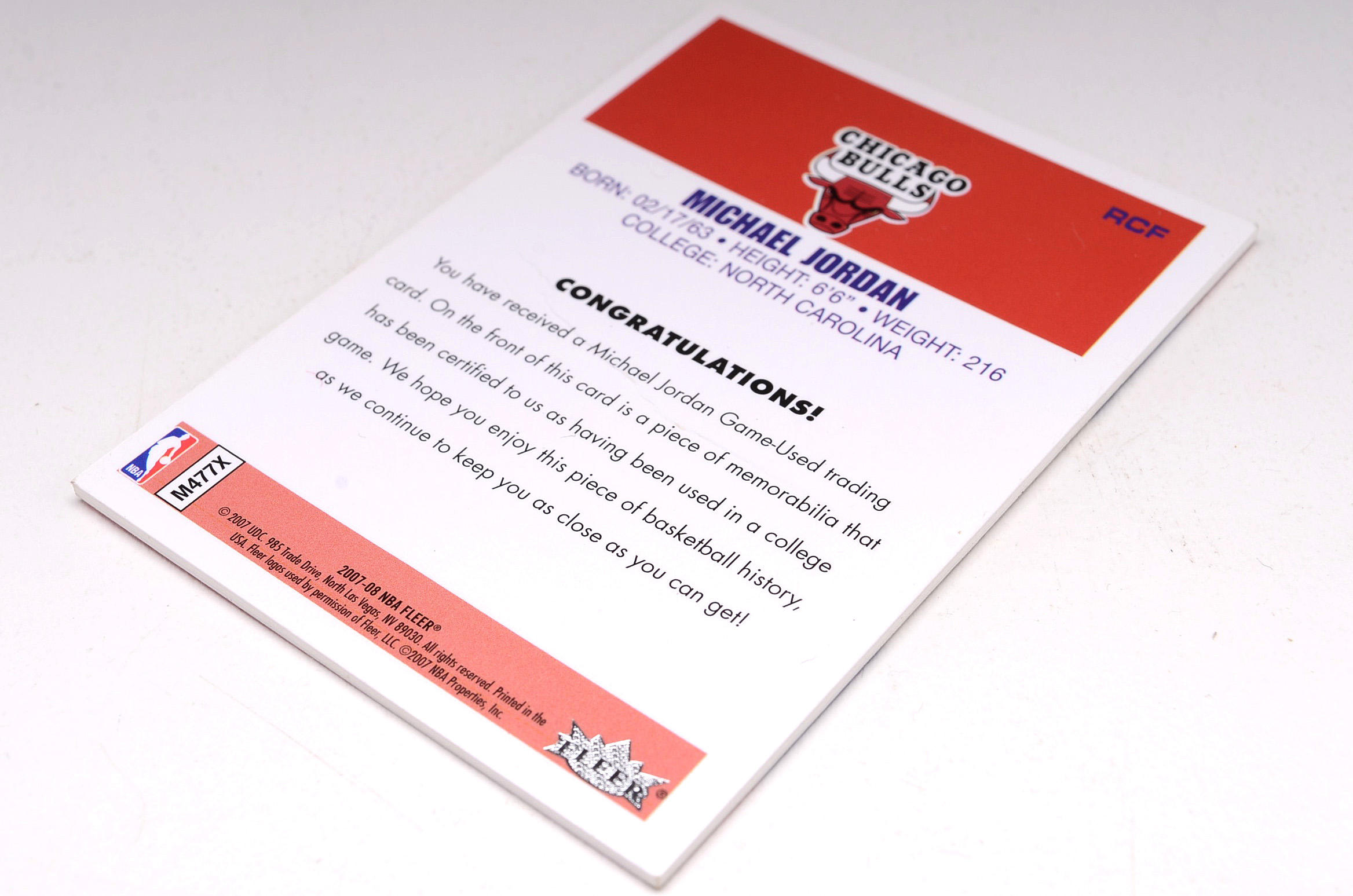 Michael Jordan '07-'08 Fleer Game-Used Card