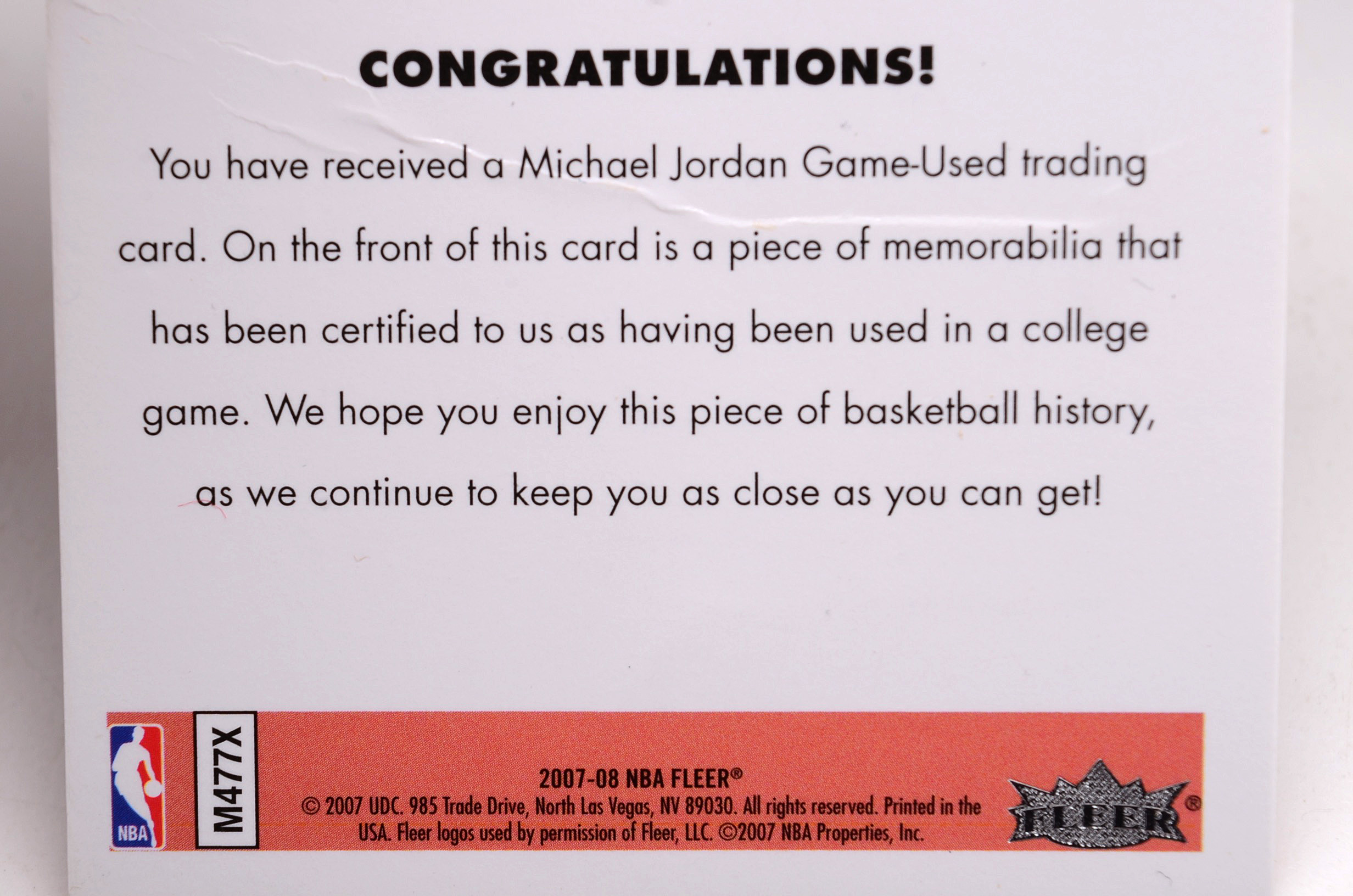 Michael Jordan '07-'08 Fleer Game-Used Card