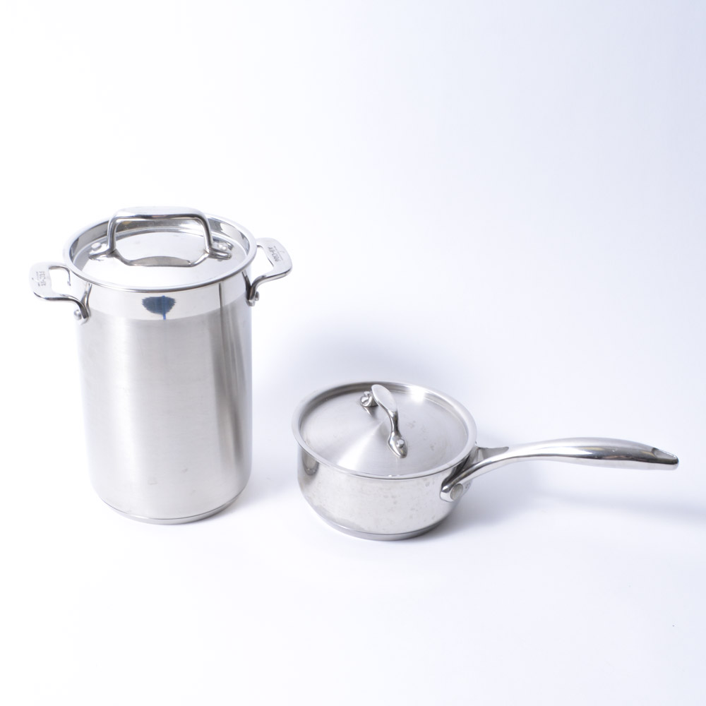 Stainless Steel Aubecq Saucepan and All-Clad Asparagus Pot