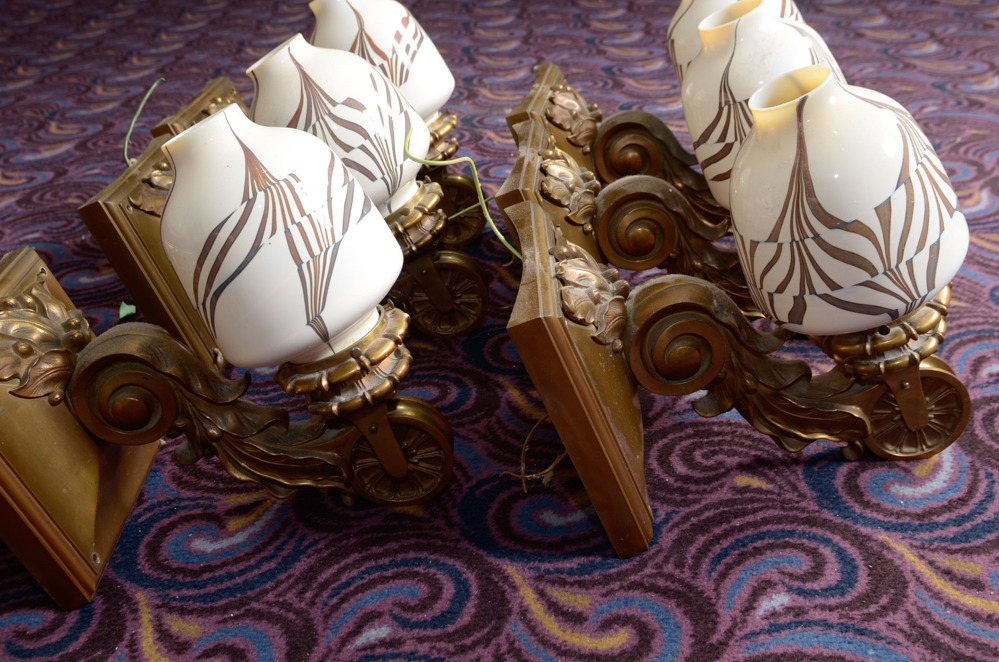 Six Neoclassical Sconces with Ceramic Shades