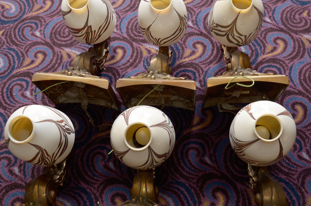 Six Neoclassical Sconces with Ceramic Shades