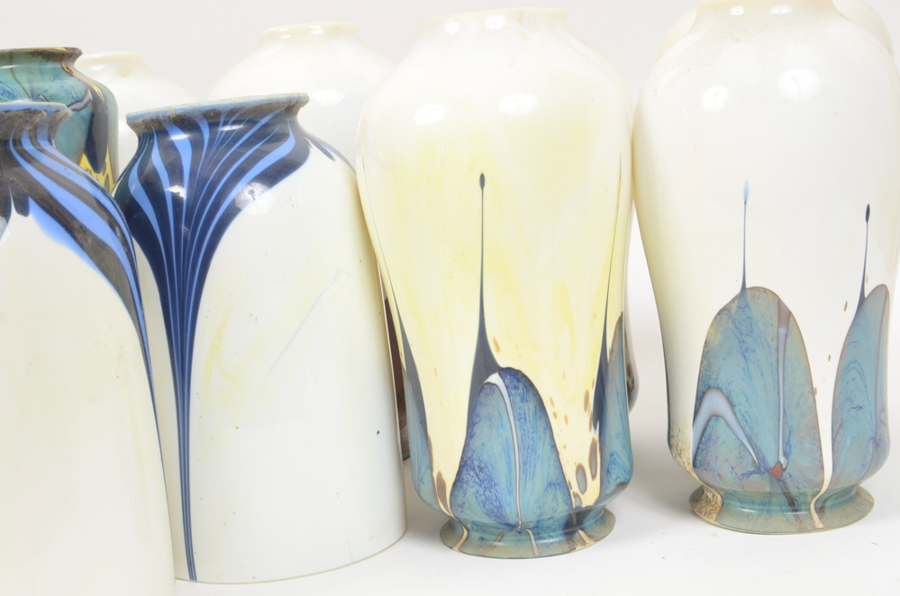 Eight Scroll-Arm Wall Sconces with Ceramic Shades