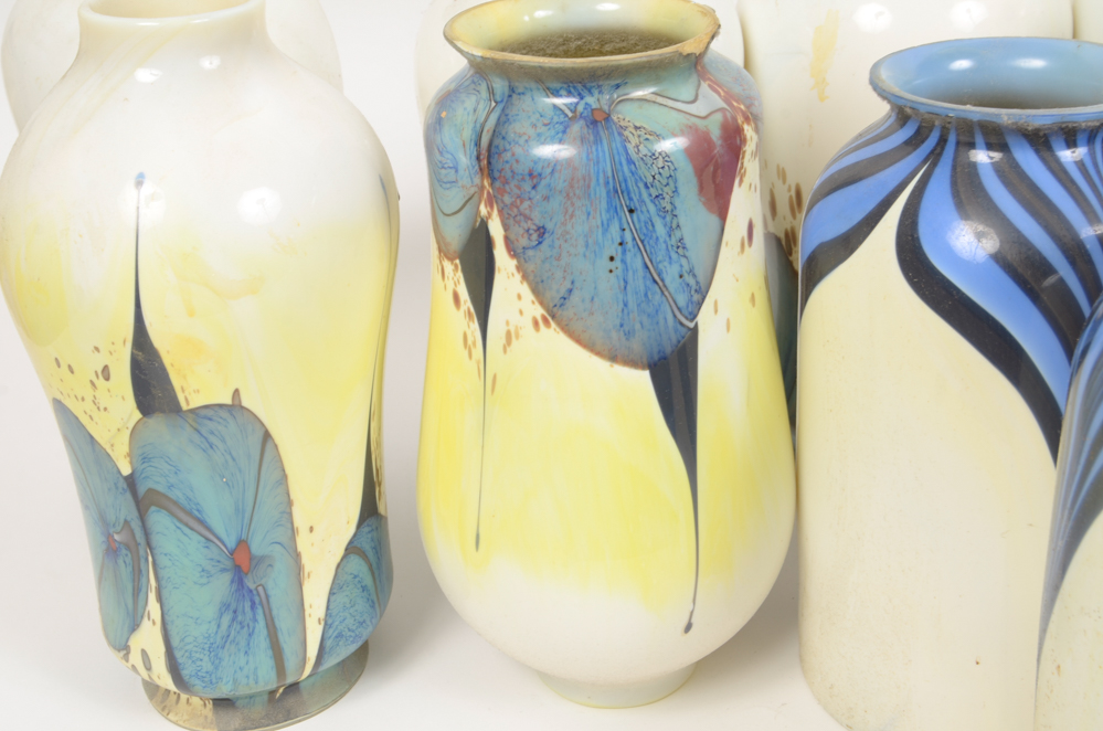 Eight Scroll-Arm Wall Sconces with Ceramic Shades