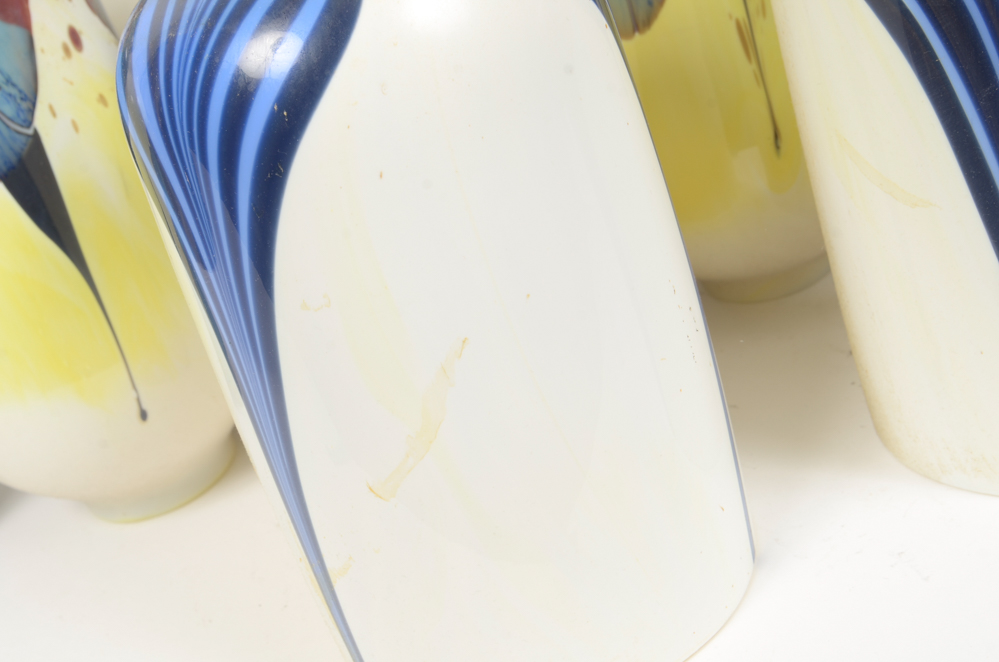 Eight Scroll-Arm Wall Sconces with Ceramic Shades