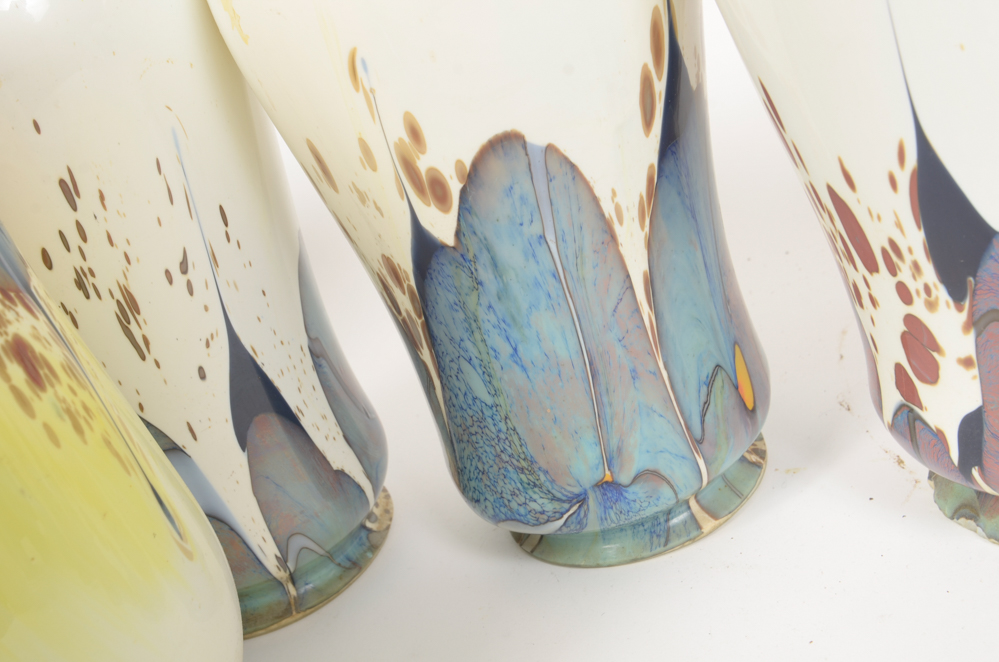 Eight Scroll-Arm Wall Sconces with Ceramic Shades