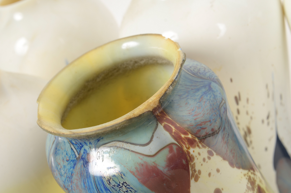 Eight Scroll-Arm Wall Sconces with Ceramic Shades